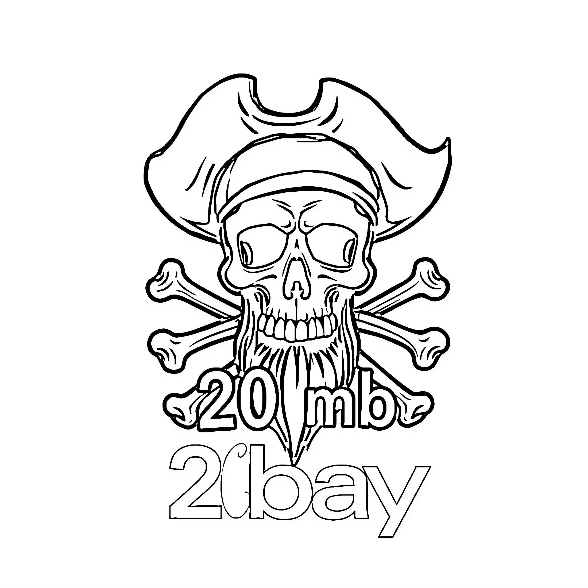 Pirate Logo with Skull and Crossbones Coloring Page (free black-and-white line drawing printable PDF for all, from beginners to advanced learners, including children, teens, adults, and seniors)