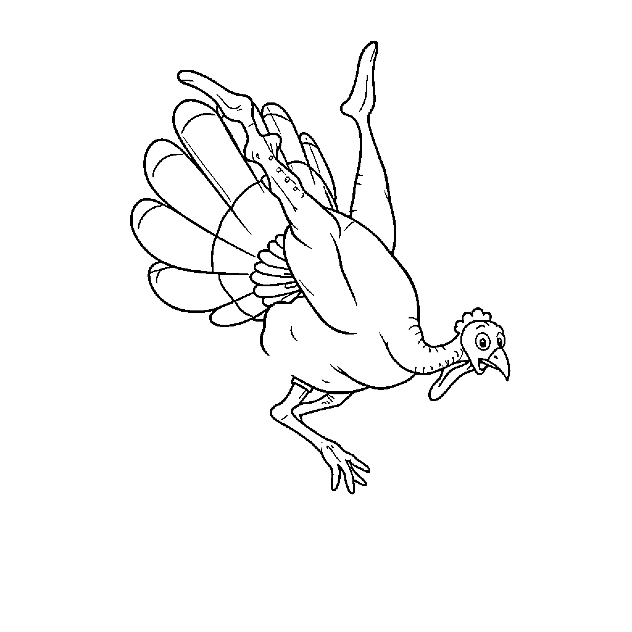 Turkey posing in whimsical stance Coloring Page (free black-and-white line drawing printable PDF for all, from beginners to advanced learners, including children, teens, adults, and seniors)
