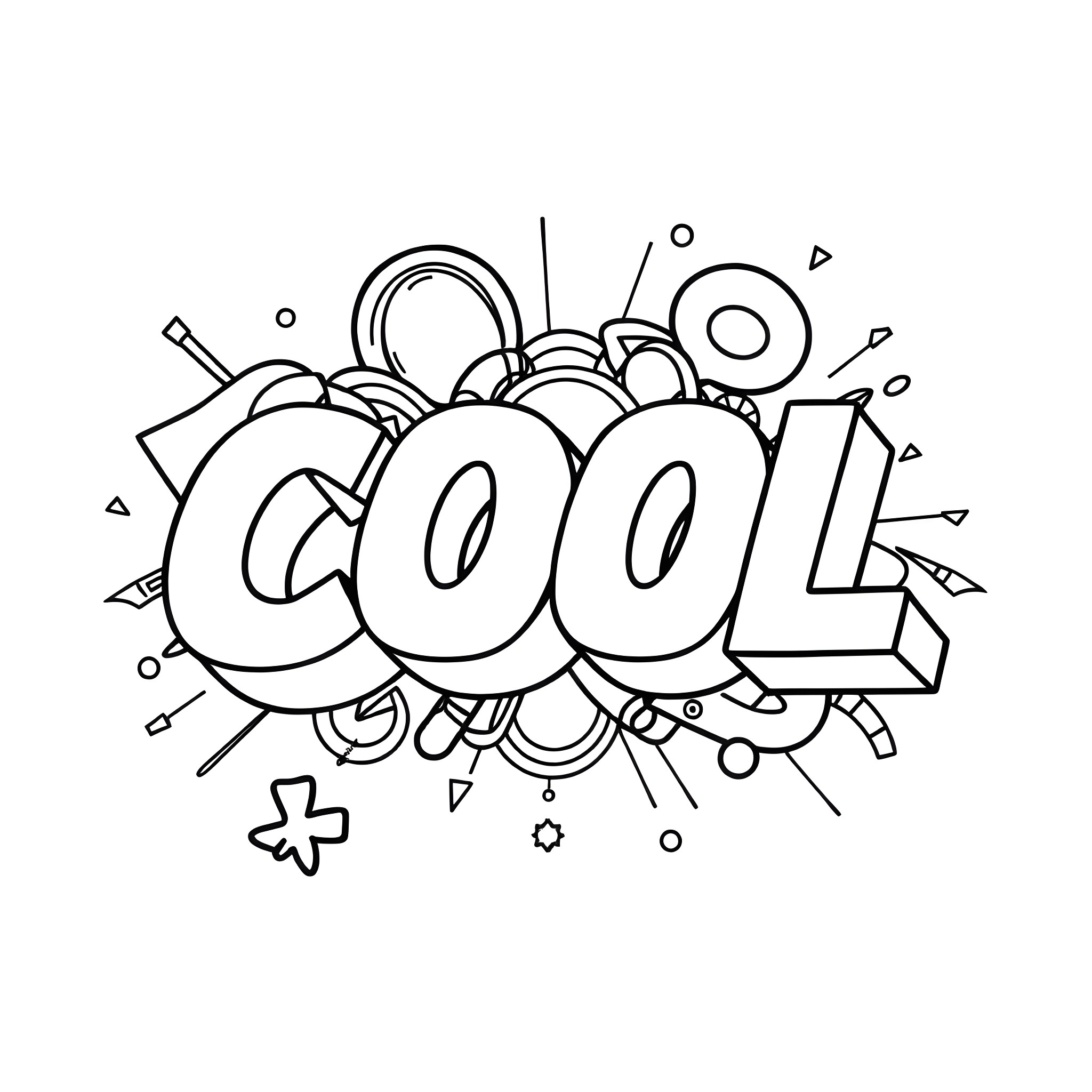 Cool Graffiti-Style Text Illustration Coloring Page (free black-and-white line drawing printable PDF for all, from beginners to advanced learners, including children, teens, adults, and seniors)