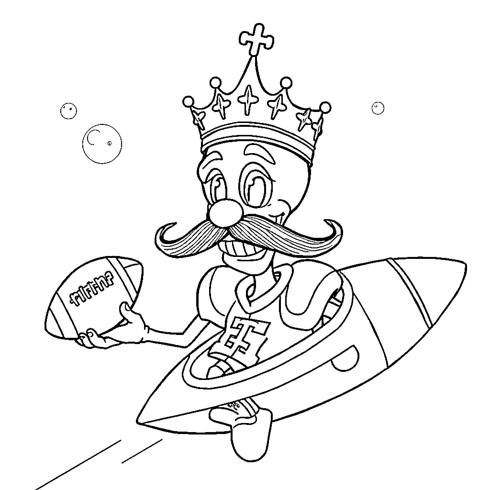 Squidward as a royal rocket rider Coloring Page (free black-and-white line drawing printable PDF for all, from beginners to advanced learners, including children, teens, adults, and seniors)
