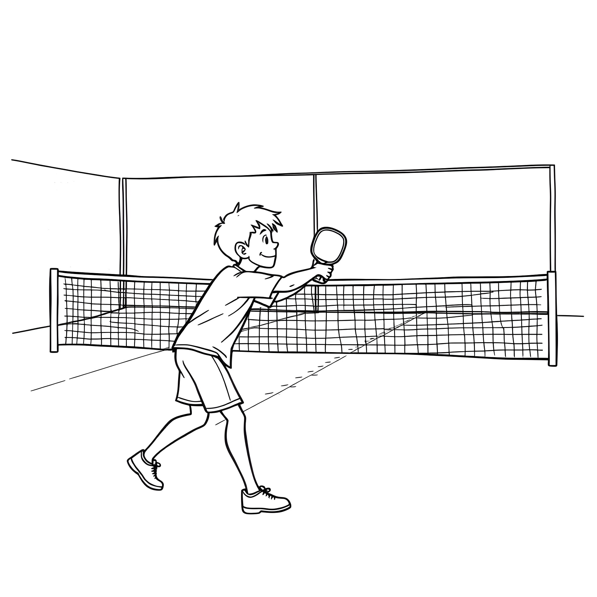 Greg Heffley playing tennis on the court Coloring Page (free black-and-white line drawing printable PDF for all, from beginners to advanced learners, including children, teens, adults, and seniors)