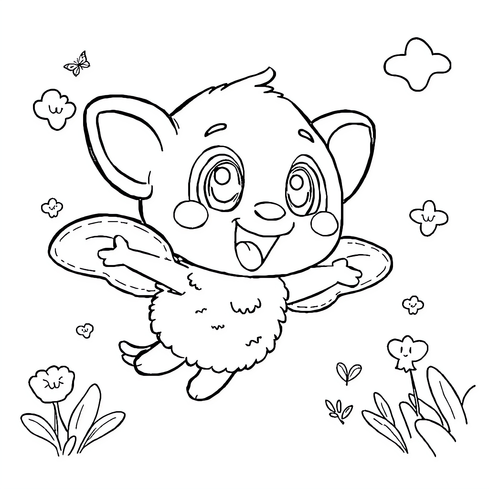 Labubu's Joyful Playtime in Nature Coloring Page (free black-and-white line drawing printable PDF for all, from beginners to advanced learners, including children, teens, adults, and seniors)
