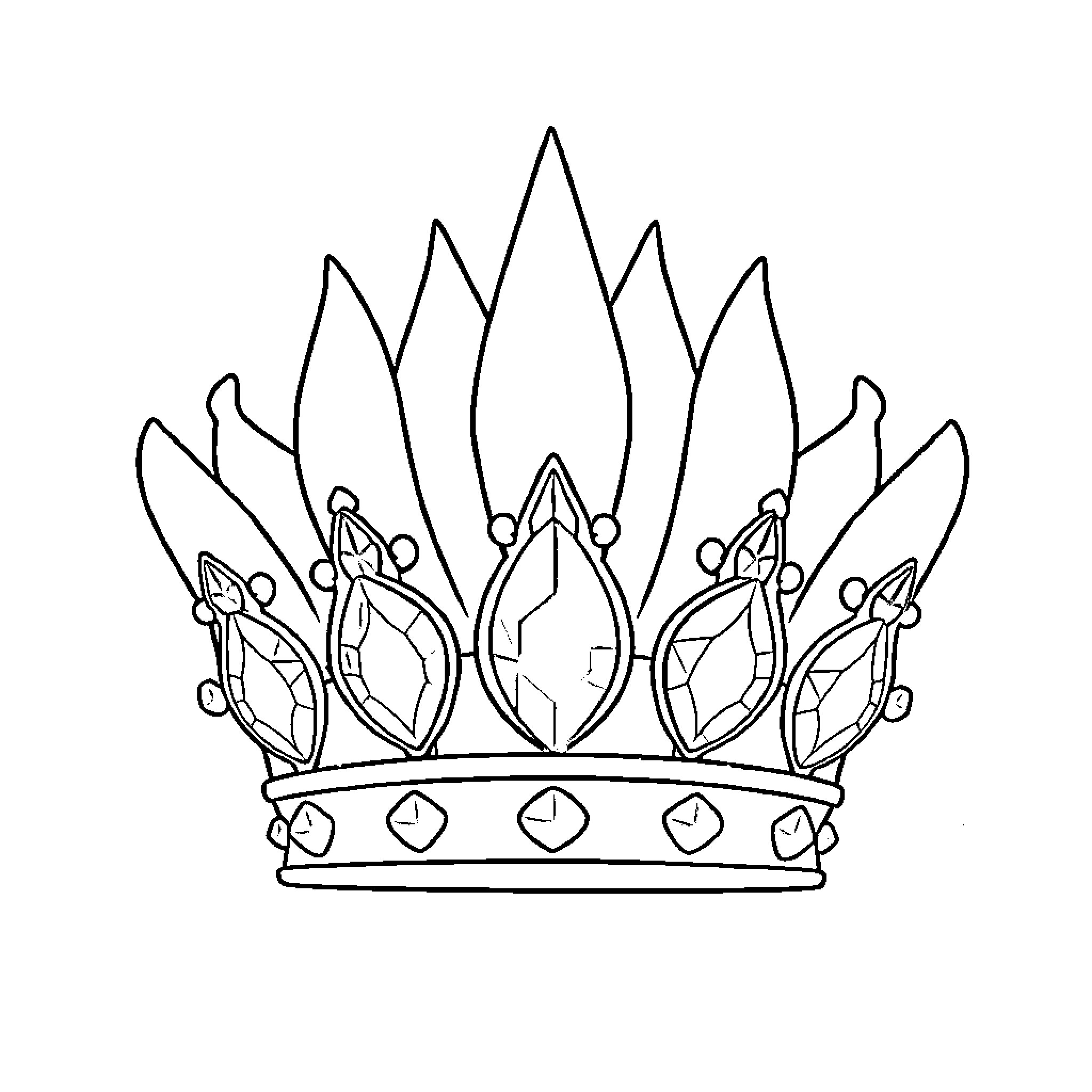 Crown with Ornate Jeweled Accents Coloring Page (free black-and-white line drawing printable PDF for all, from beginners to advanced learners, including children, teens, adults, and seniors)