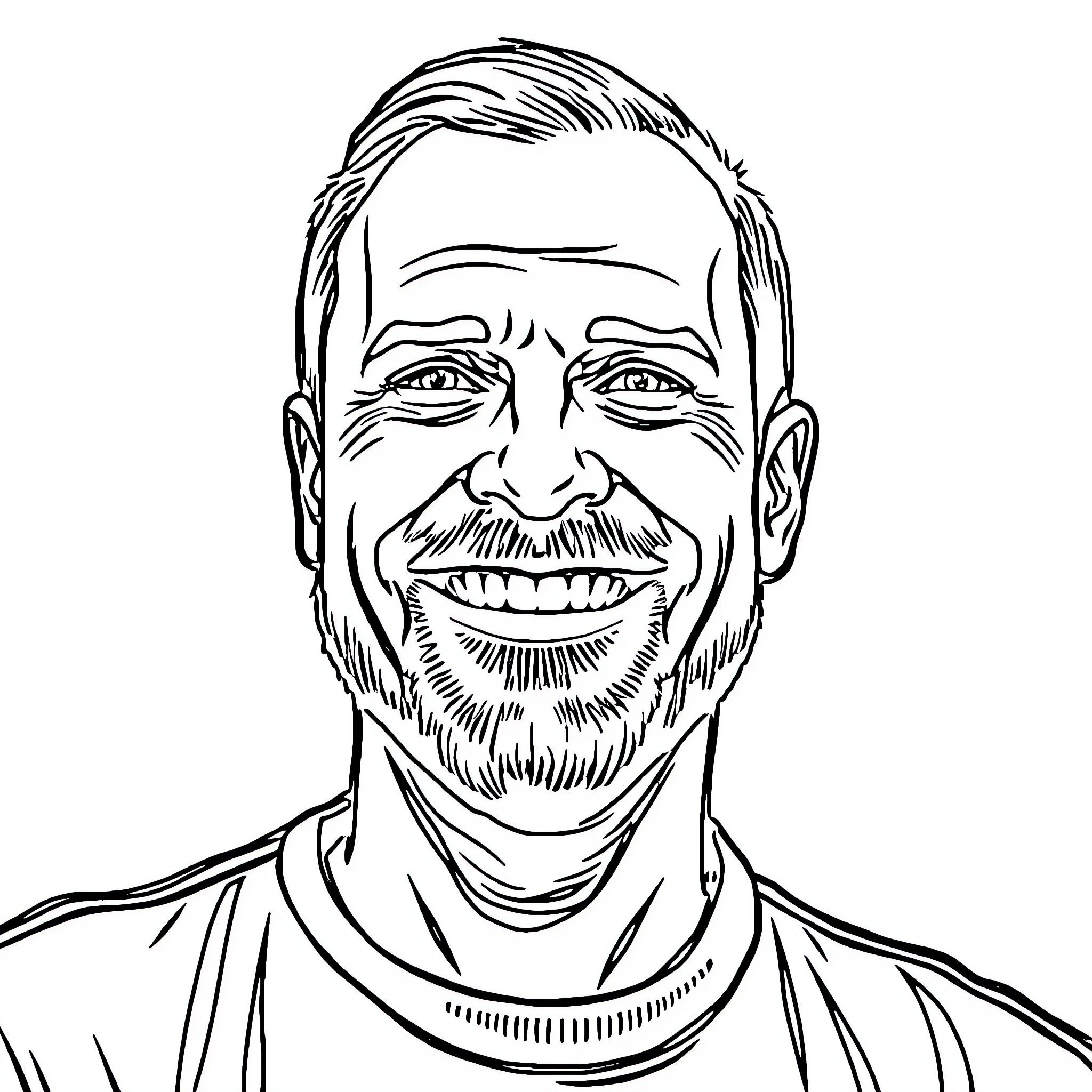 Mike Abbott's Smiling Portrait Coloring Page (free black-and-white line drawing printable PDF for all, from beginners to advanced learners, including children, teens, adults, and seniors)