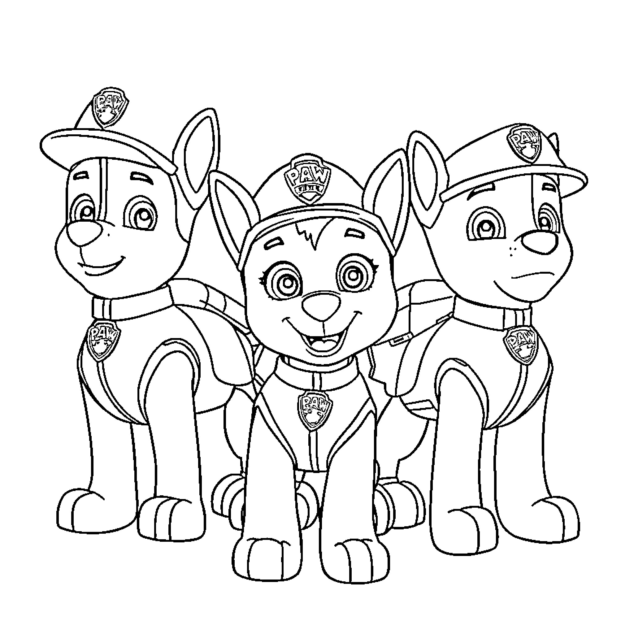 Paw Patrol Ready for Action Coloring Page (free black-and-white line drawing printable PDF for all, from beginners to advanced learners, including children, teens, adults, and seniors)