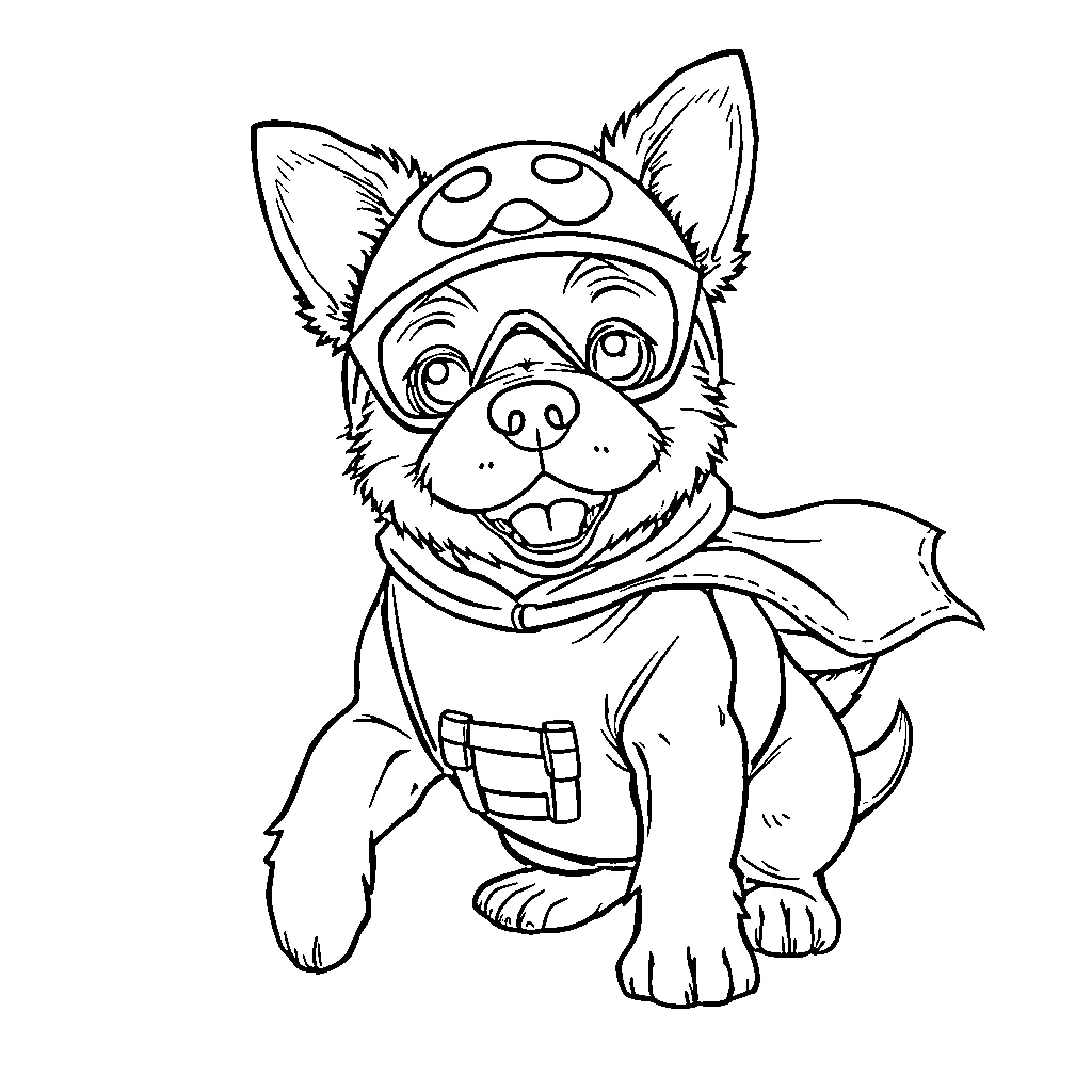 Dog dressed in adventurous outfit Coloring Page (free black-and-white line drawing printable PDF for all, from beginners to advanced learners, including children, teens, adults, and seniors)