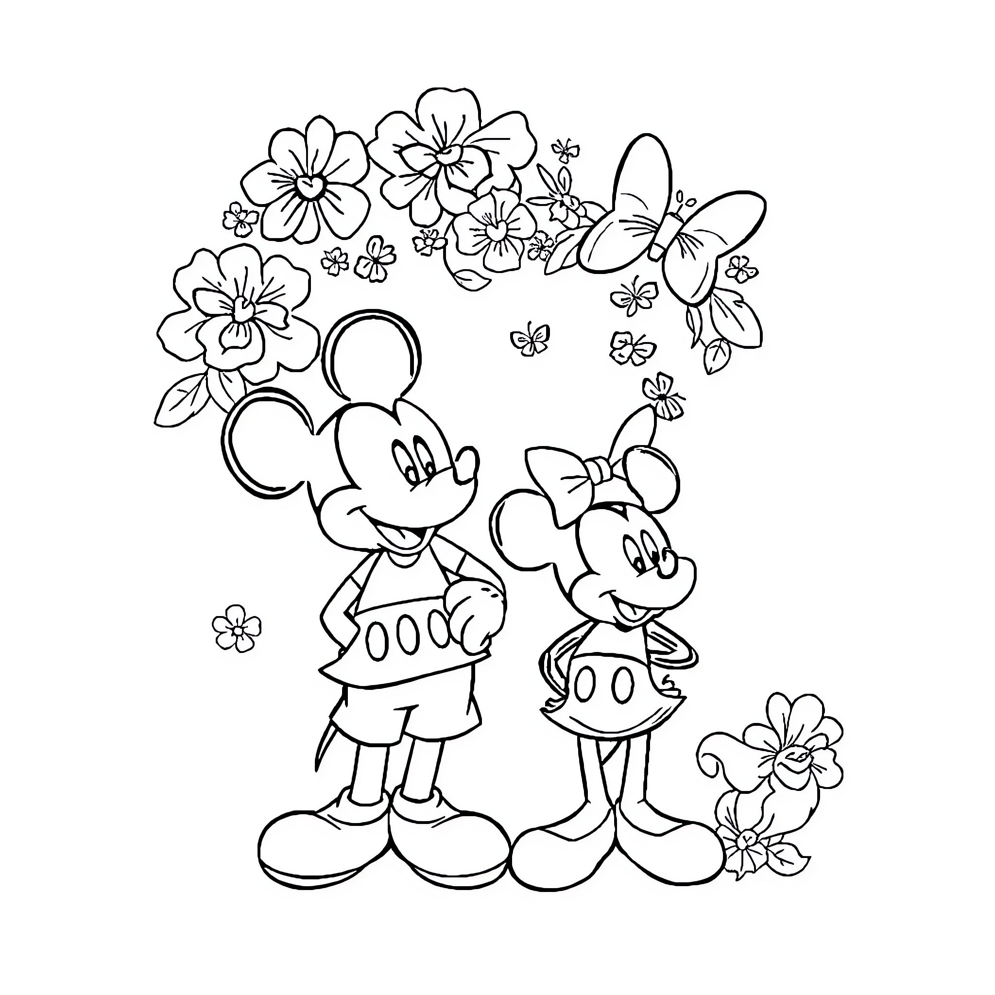Ordinal Numbers: Playful Mickey and Minnie Coloring Page (free black-and-white line drawing printable PDF for all, from beginners to advanced learners, including children, teens, adults, and seniors)