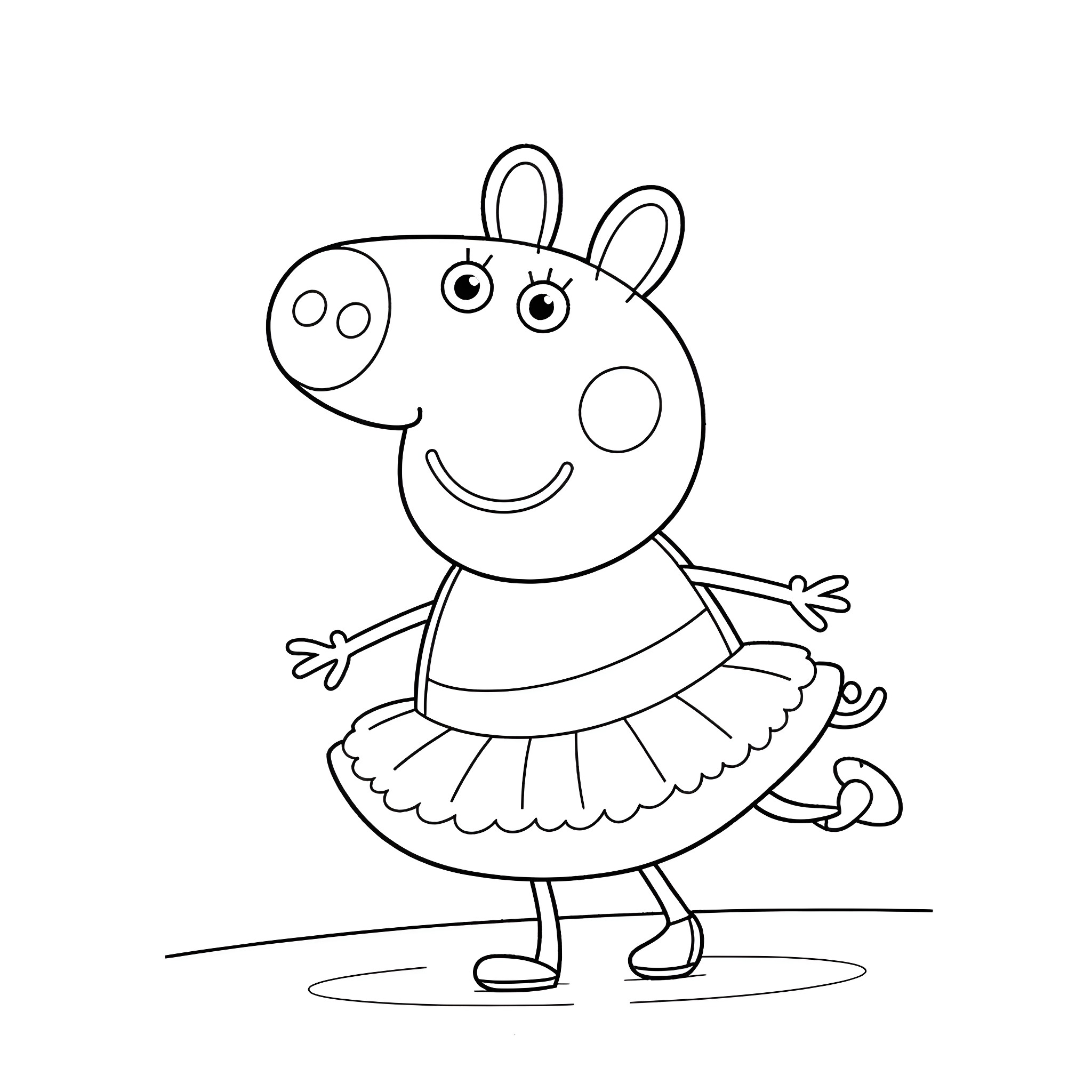 Peppa Pig character in simple outline Coloring Page (free black-and-white line drawing printable PDF for all, from beginners to advanced learners, including children, teens, adults, and seniors)