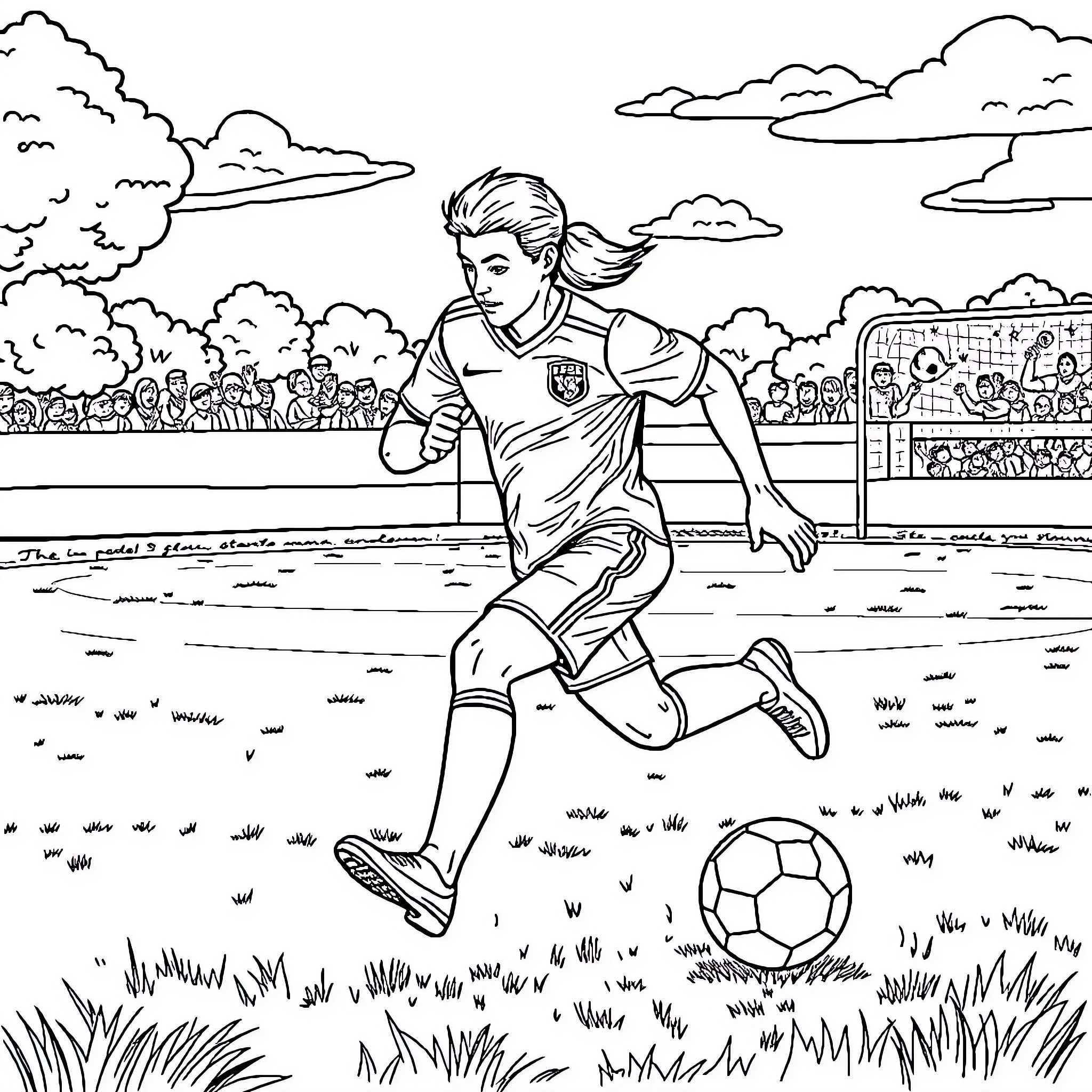 Crab dribbling soccer ball on field Coloring Page (free black-and-white line drawing printable PDF for all, from beginners to advanced learners, including children, teens, adults, and seniors)