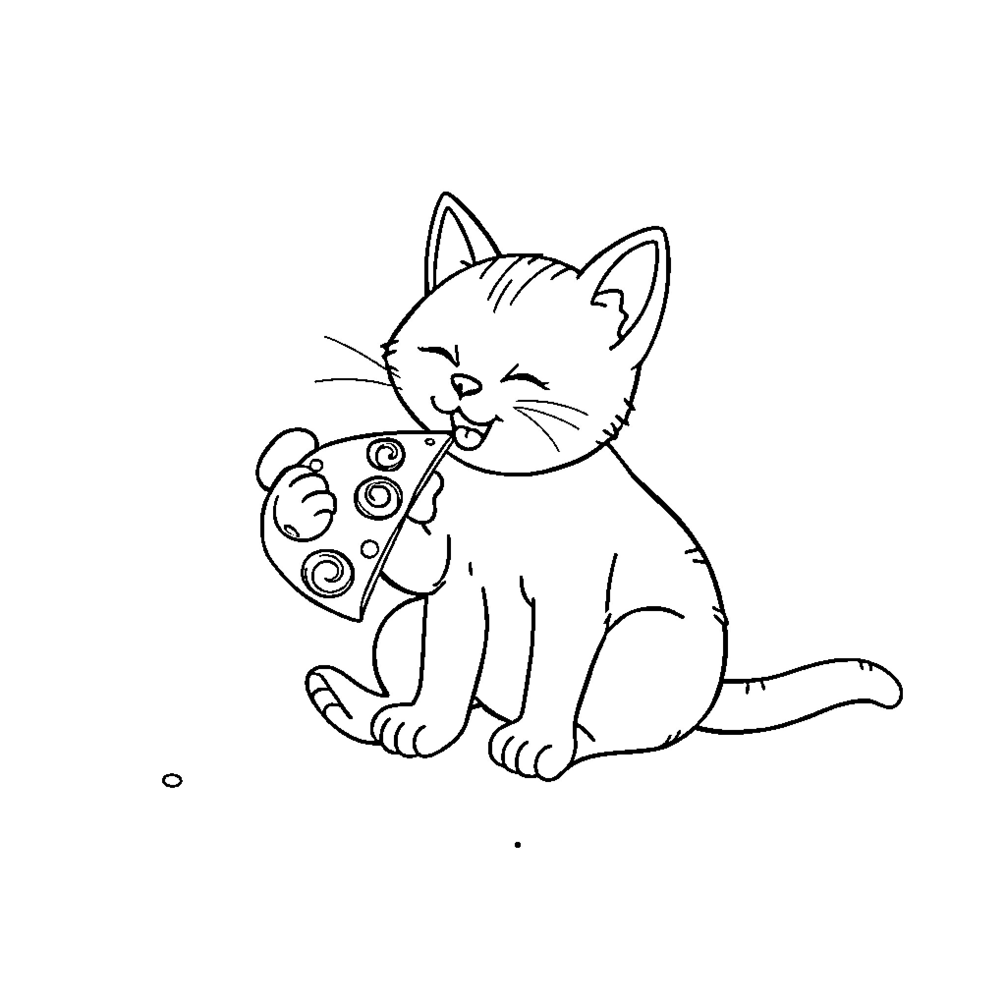 Cat playing with spotted toy Coloring Page (free black-and-white line drawing printable PDF for all, from beginners to advanced learners, including children, teens, adults, and seniors)