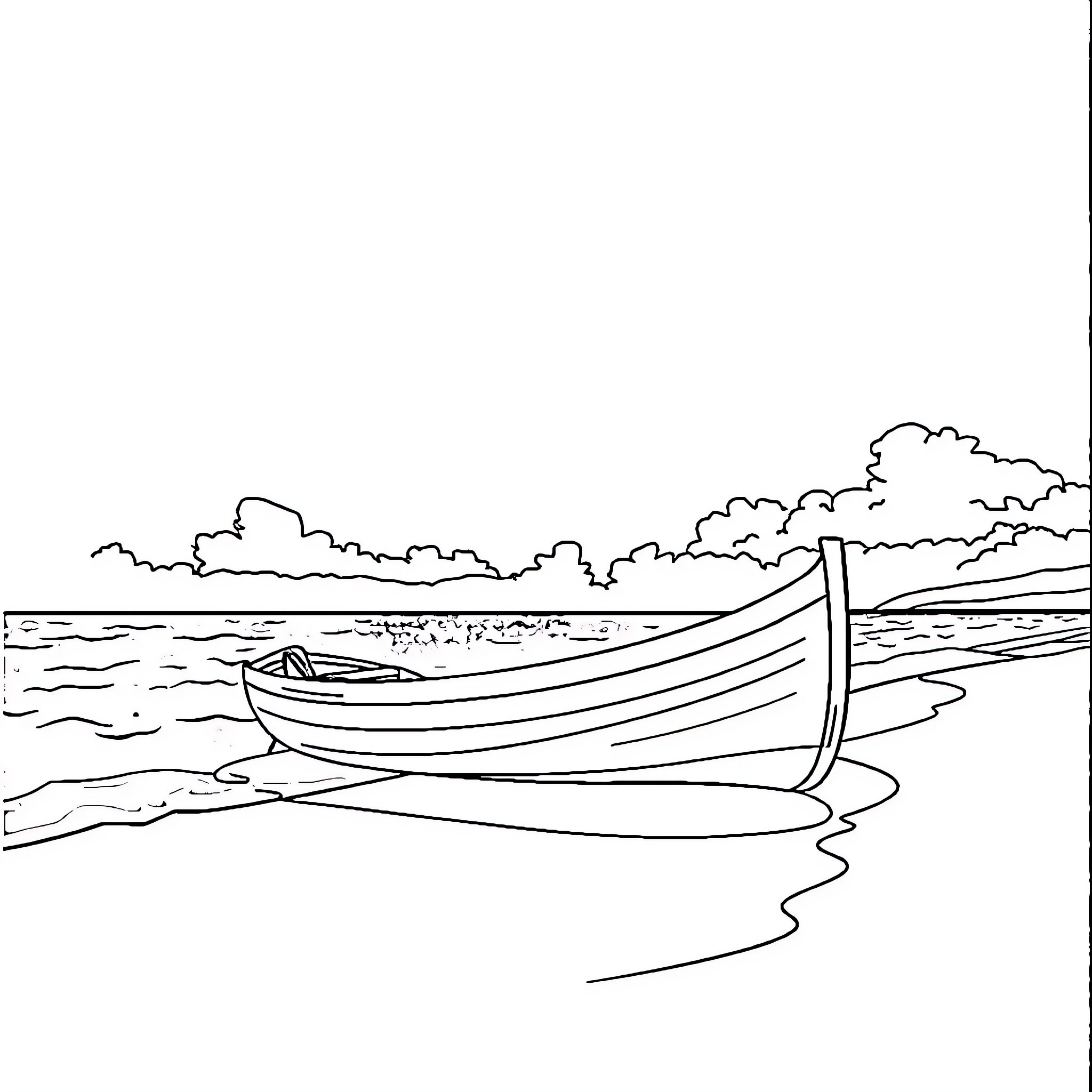 Bateau floating peacefully on the serene lake Coloring Page (free black-and-white line drawing printable PDF for all, from beginners to advanced learners, including children, teens, adults, and seniors)