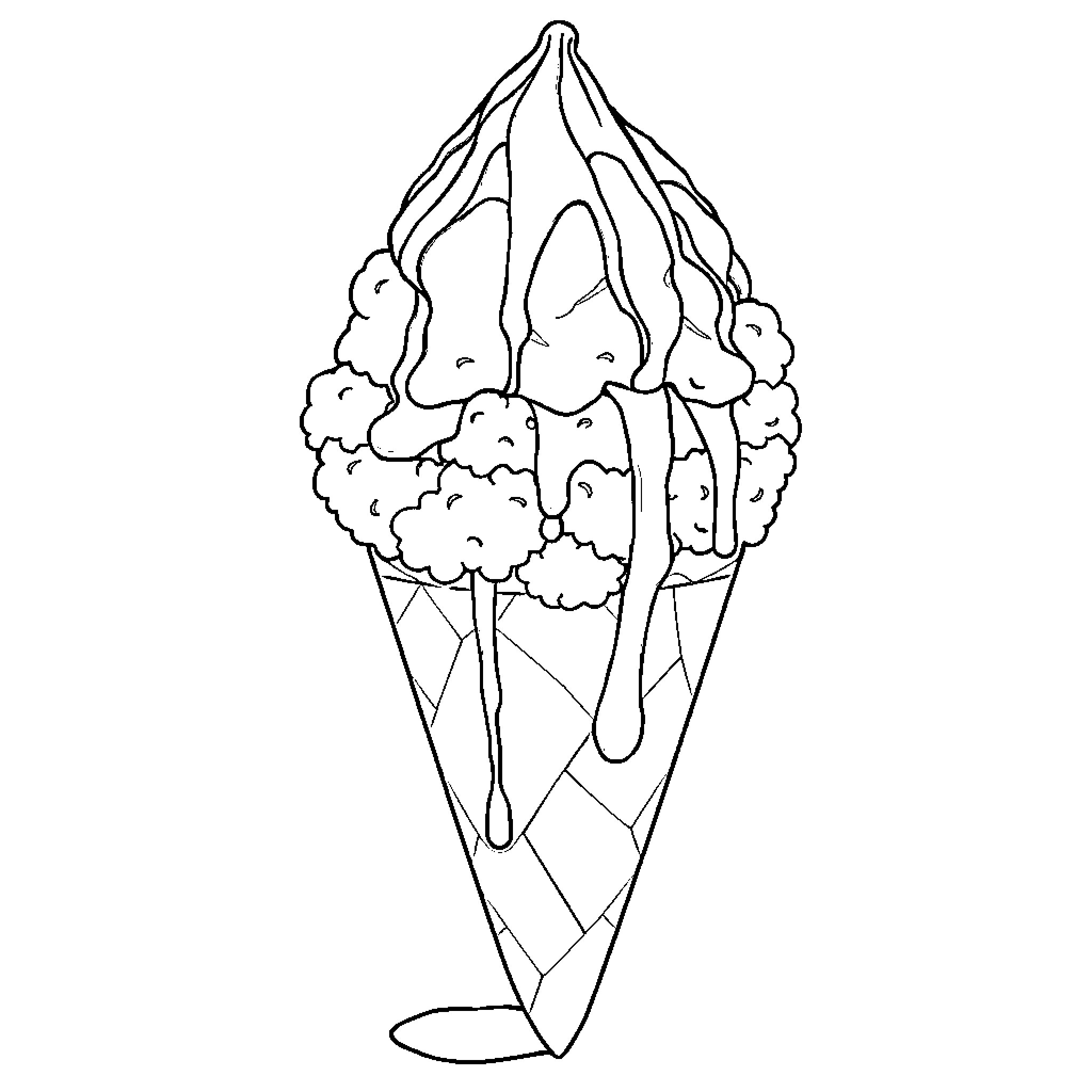 Snow Cone Dripping Joyfully Coloring Page (free black-and-white line drawing printable PDF for all, from beginners to advanced learners, including children, teens, adults, and seniors)