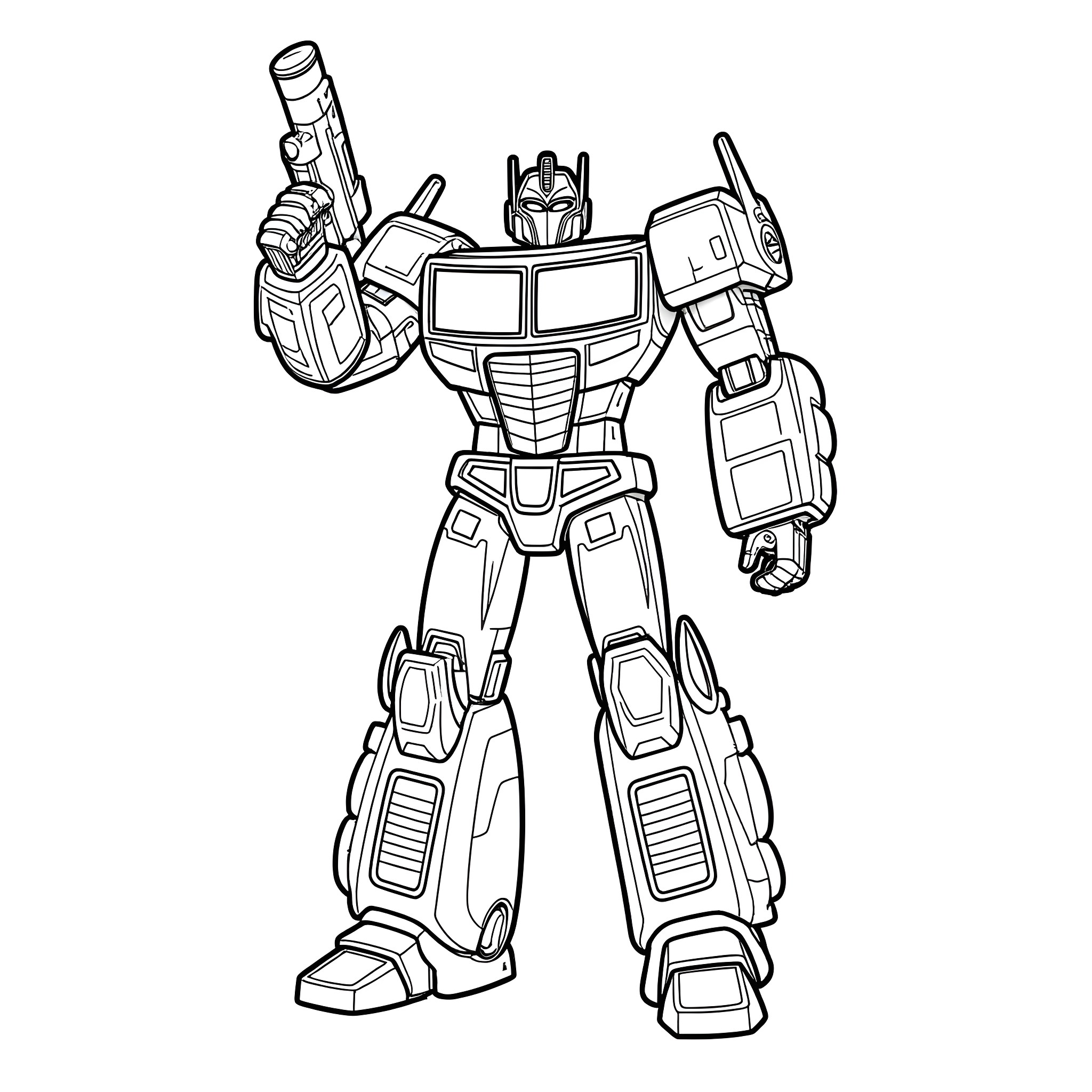 Lightning McQueen in Transformers Robot Pose Coloring Page (free black-and-white line drawing printable PDF for all, from beginners to advanced learners, including children, teens, adults, and seniors)
