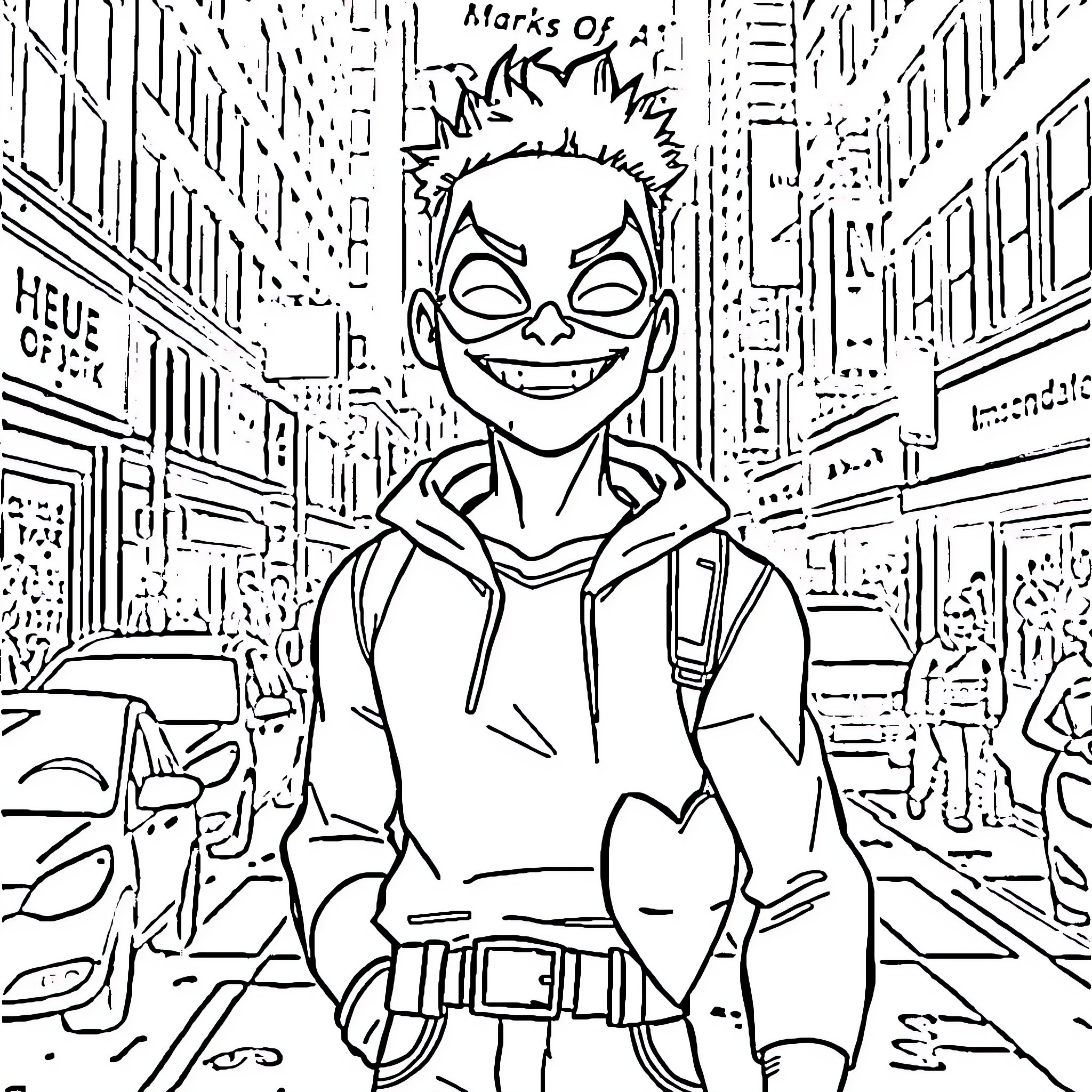 Miles Morales in Action-Packed Adventure Coloring Page (free black-and-white line drawing printable PDF for all, from beginners to advanced learners, including children, teens, adults, and seniors)