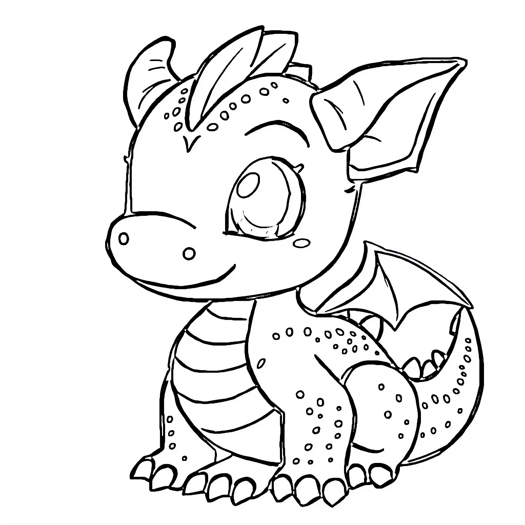 Dragon hatchling excitedly exploring its surroundings Coloring Page (free black-and-white line drawing printable PDF for all, from beginners to advanced learners, including children, teens, adults, and seniors)