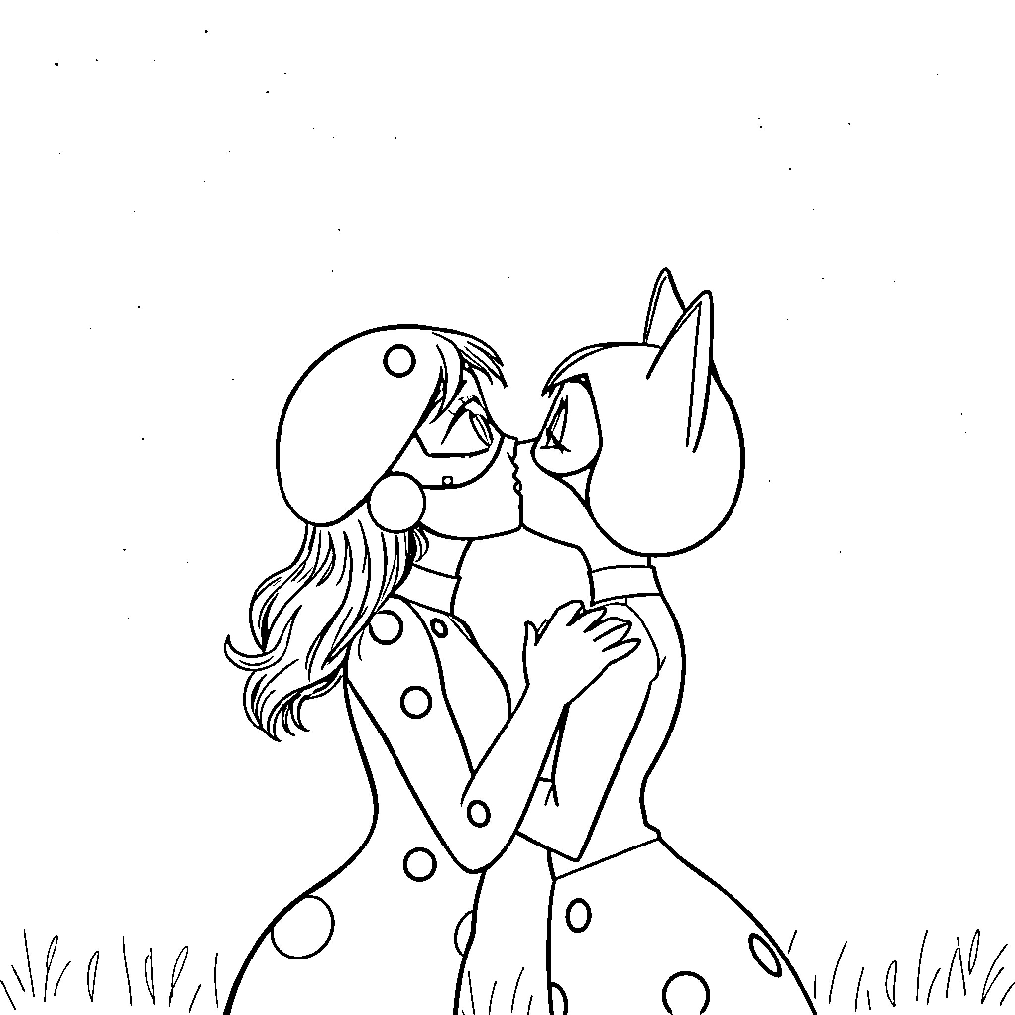Ladybug and rabbit friends sharing a hug Coloring Page (free black-and-white line drawing printable PDF for all, from beginners to advanced learners, including children, teens, adults, and seniors)