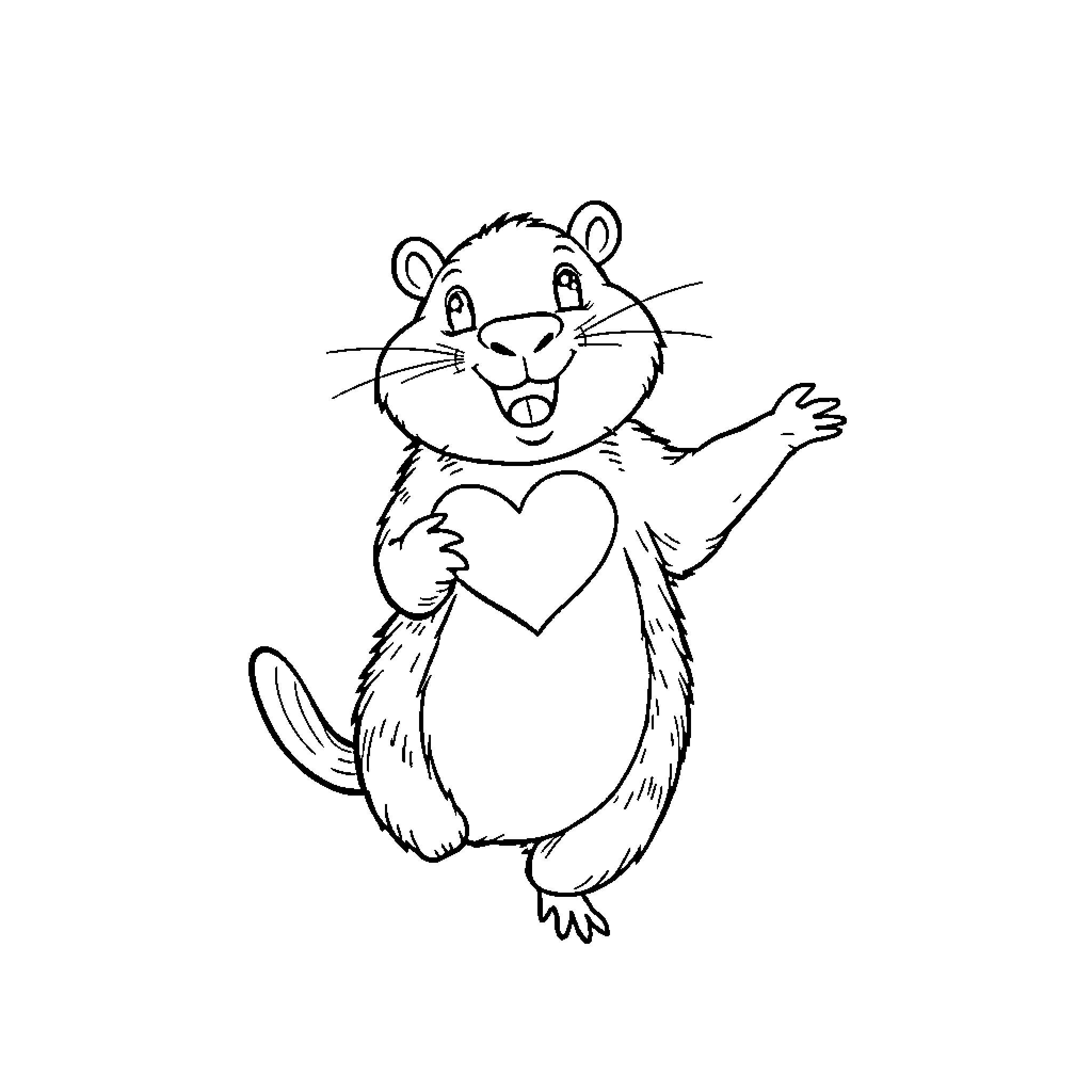 Capybara holding a heart shape Coloring Page (free black-and-white line drawing printable PDF for all, from beginners to advanced learners, including children, teens, adults, and seniors)
