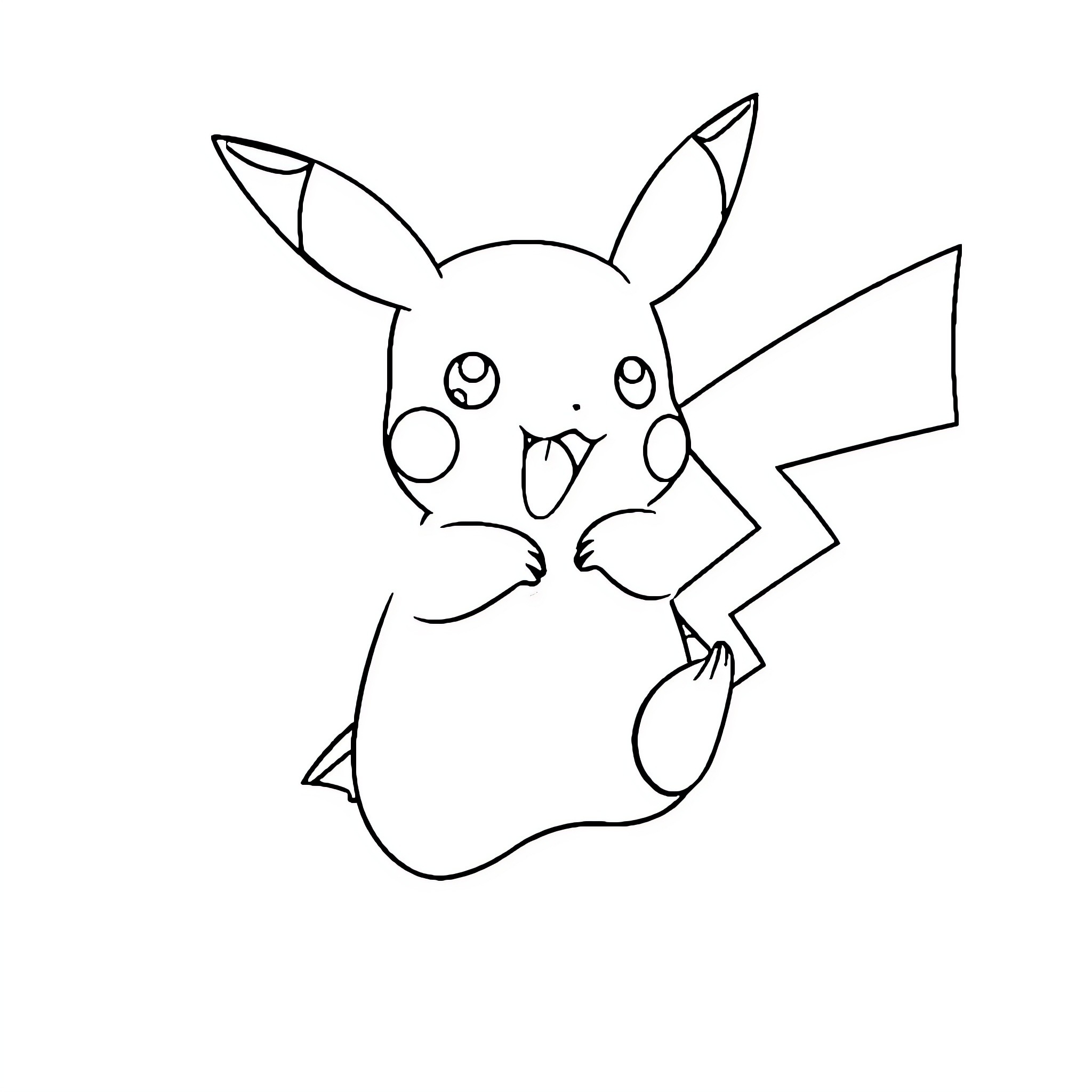 Pikachu's Cheerful Pose Coloring Page (free black-and-white line drawing printable PDF for all, from beginners to advanced learners, including children, teens, adults, and seniors)