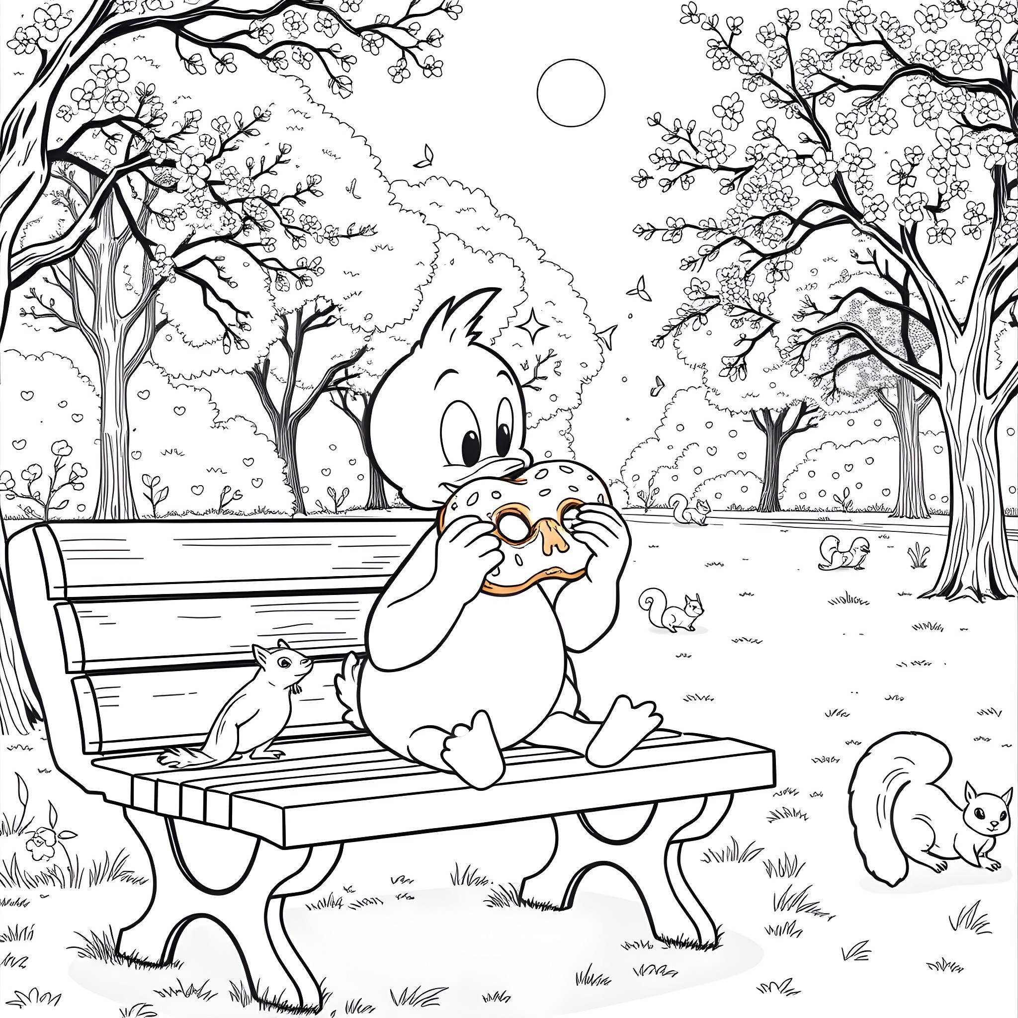 Elliot Duckworth's Peaceful Autumn Afternoon Coloring Page (free black-and-white line drawing printable PDF for all, from beginners to advanced learners, including children, teens, adults, and seniors)
