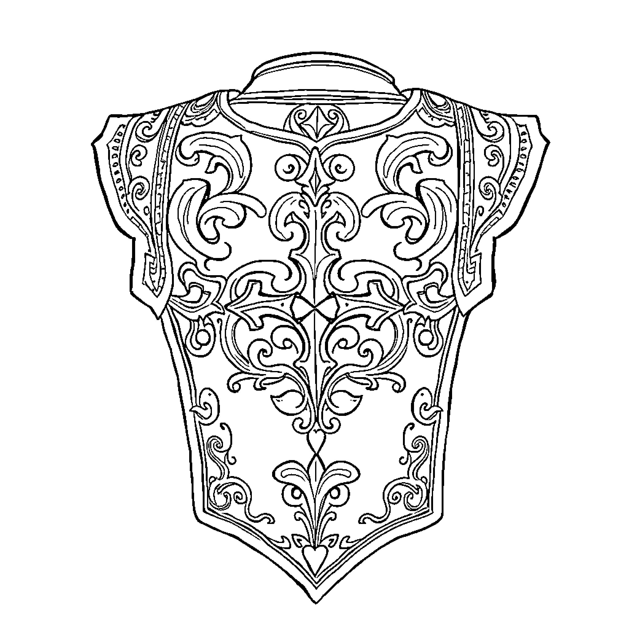 Shoulder Pad with Intricate Floral Designs Coloring Page (free black-and-white line drawing printable PDF for all, from beginners to advanced learners, including children, teens, adults, and seniors)