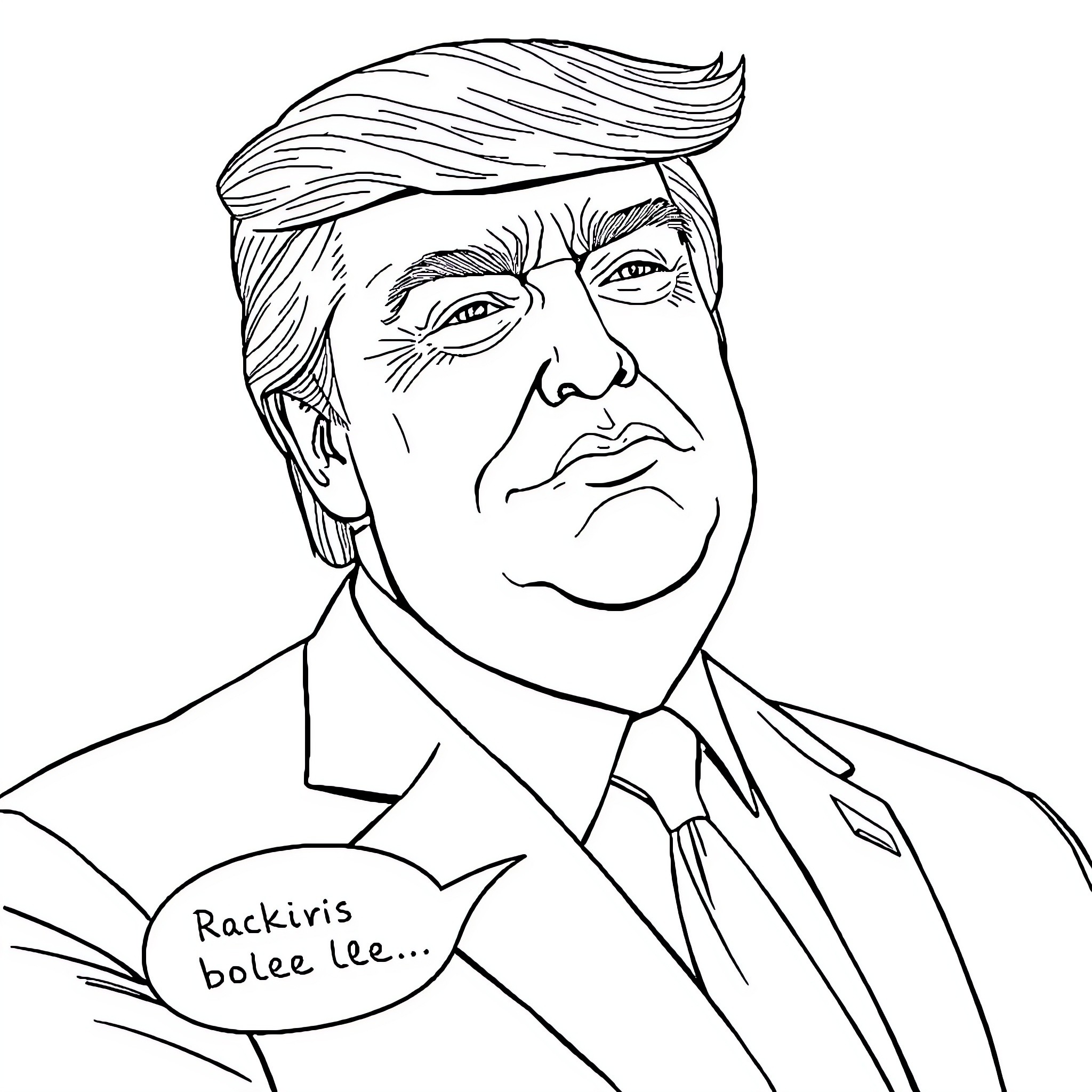 Trump in Serious Expression with Distinctive Hairstyle Coloring Page (free black-and-white line drawing printable PDF for all, from beginners to advanced learners, including children, teens, adults, and seniors)