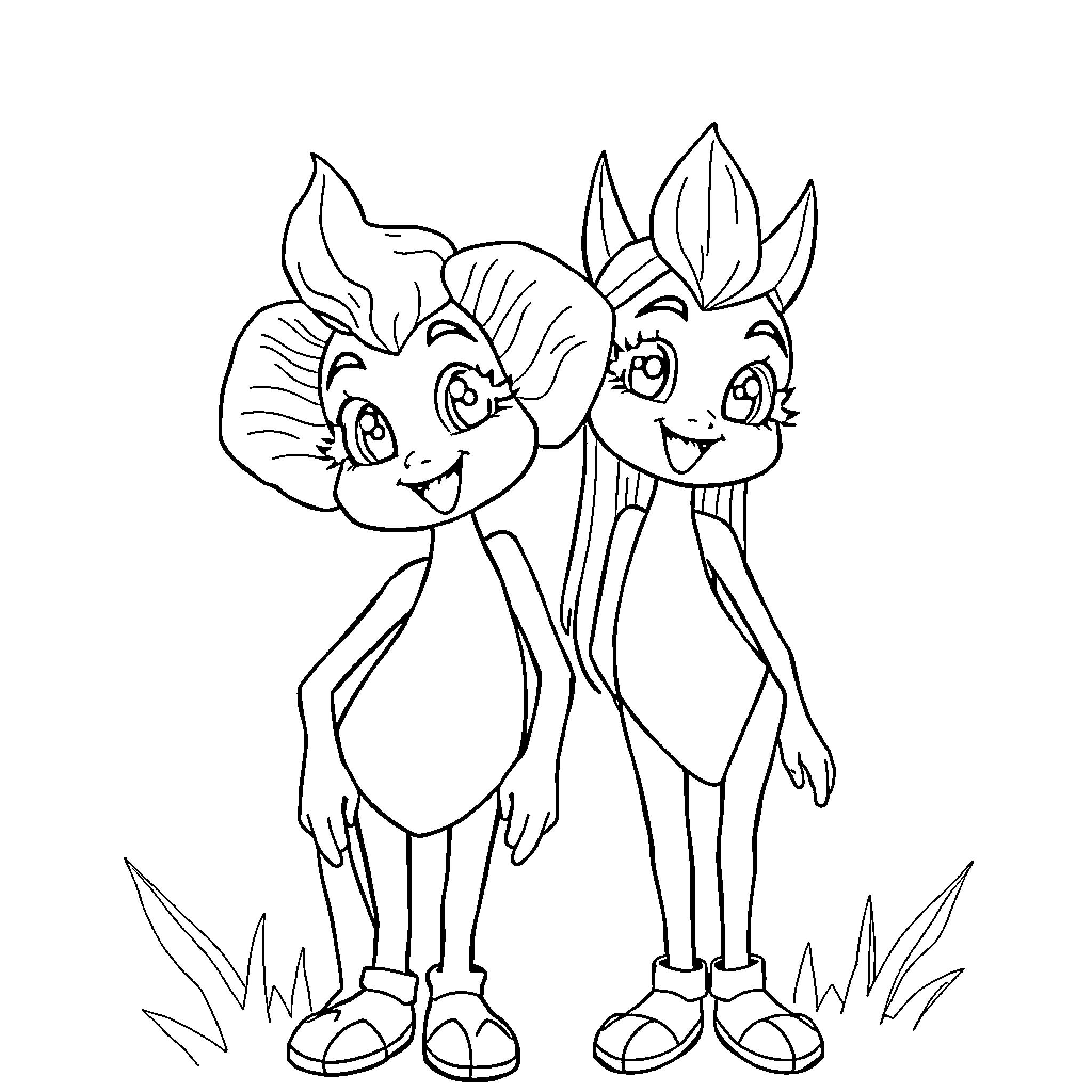Iris Rabbit Friends Enjoying Nature Coloring Page (free black-and-white line drawing printable PDF for all, from beginners to advanced learners, including children, teens, adults, and seniors)