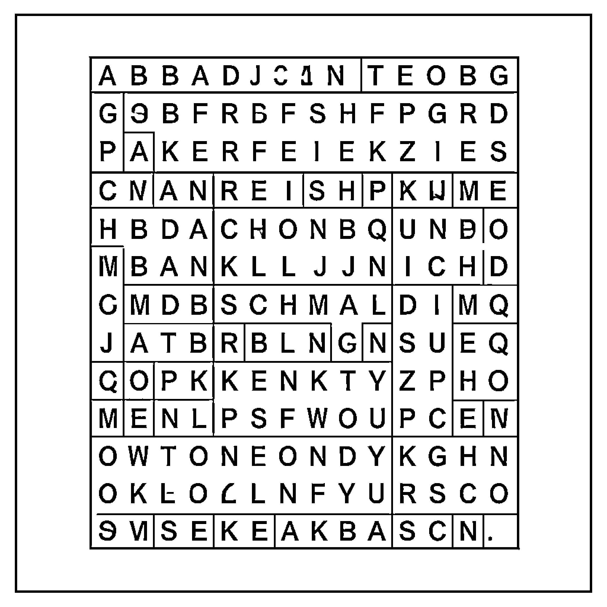 Word Search puzzle featuring a grid of alphabet letters Coloring Page (free black-and-white line drawing printable PDF for all, from beginners to advanced learners, including children, teens, adults, and seniors)