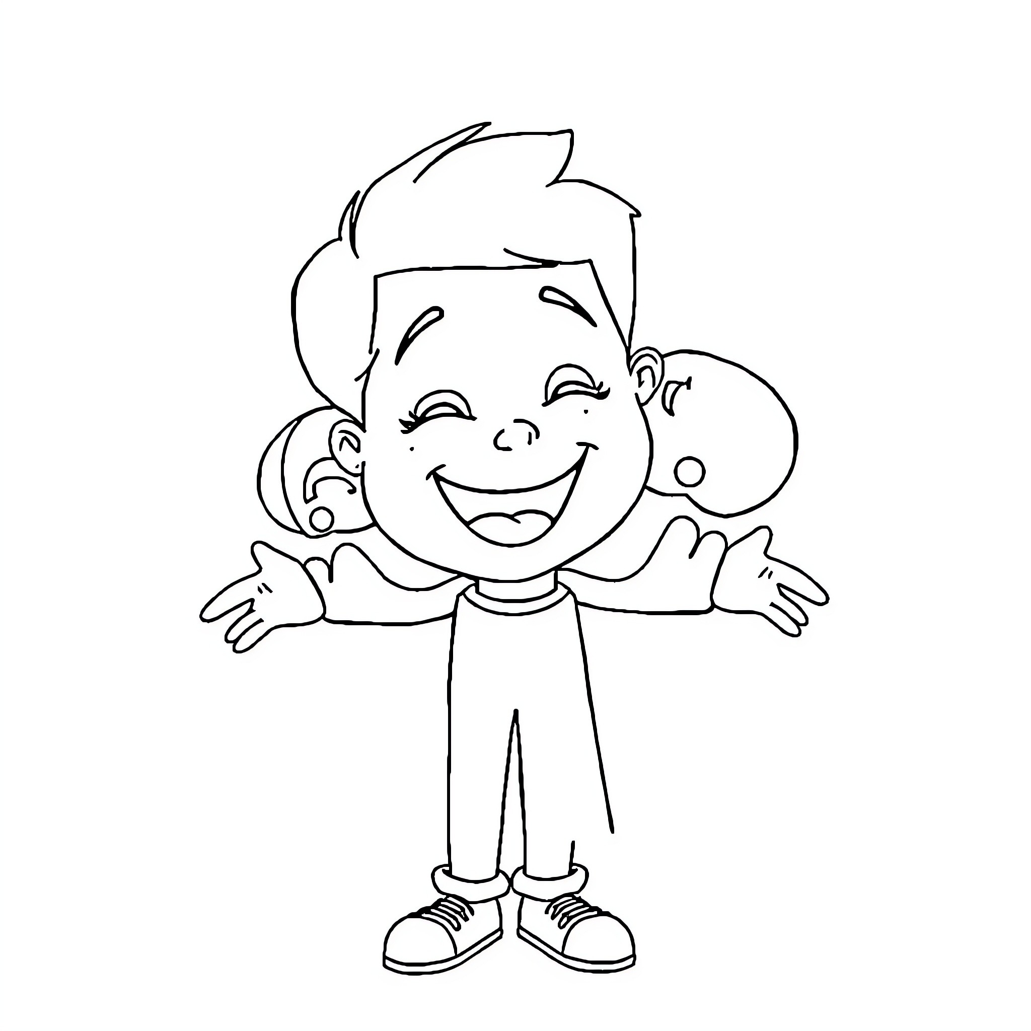 Kind Boy Joyfully Expressing Happiness Coloring Page (free black-and-white line drawing printable PDF for all, from beginners to advanced learners, including children, teens, adults, and seniors)