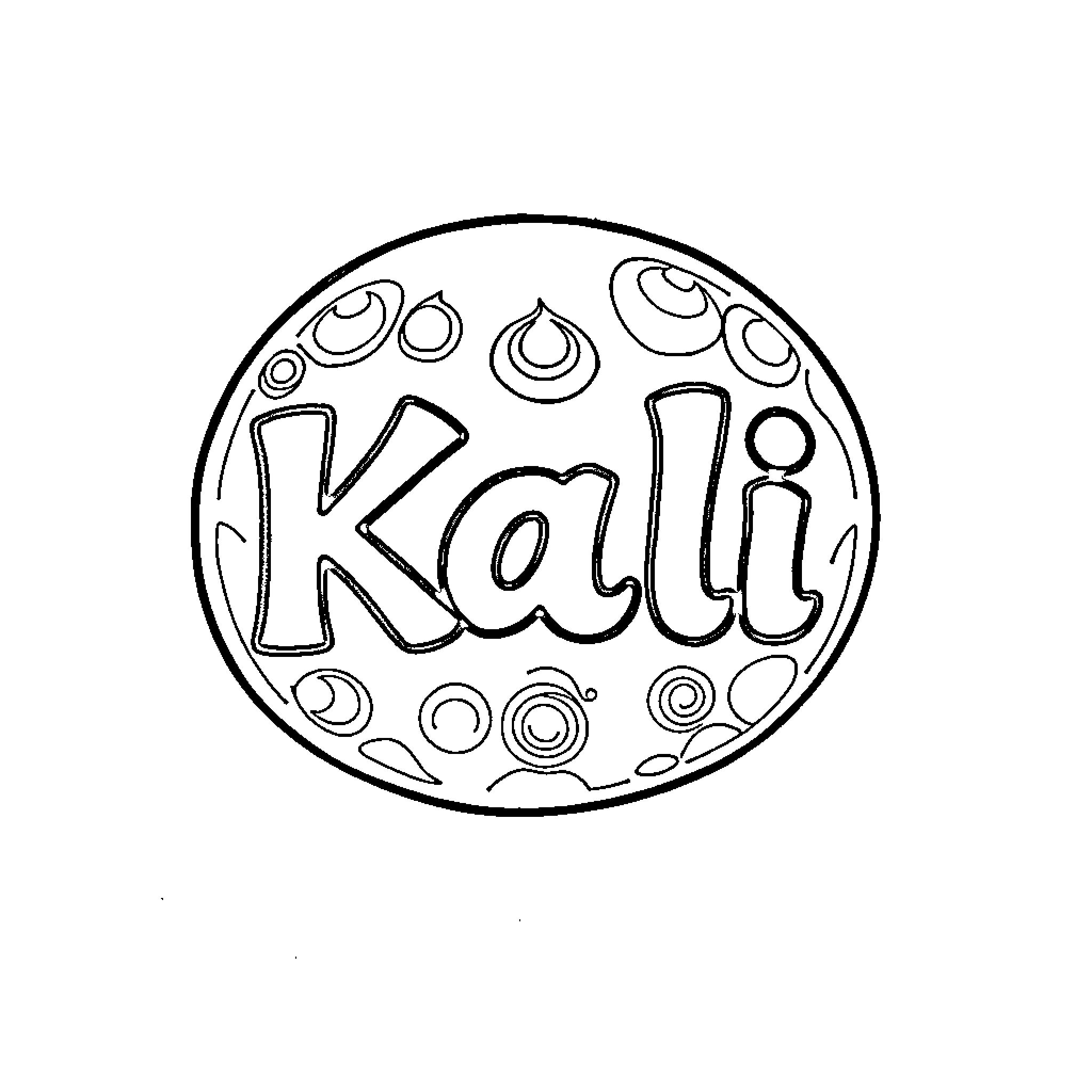 Bubble with Kali name and patterns Coloring Page (free black-and-white line drawing printable PDF for all, from beginners to advanced learners, including children, teens, adults, and seniors)