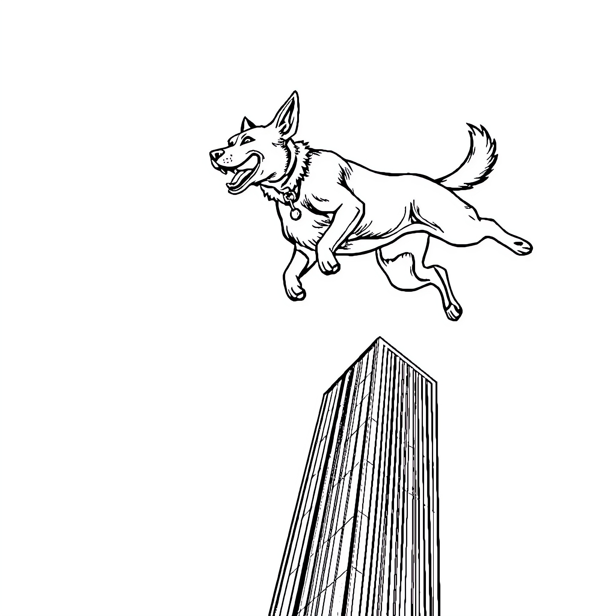 Dog jumping over obstacle with excitement Coloring Page (free black-and-white line drawing printable PDF for all, from beginners to advanced learners, including children, teens, adults, and seniors)