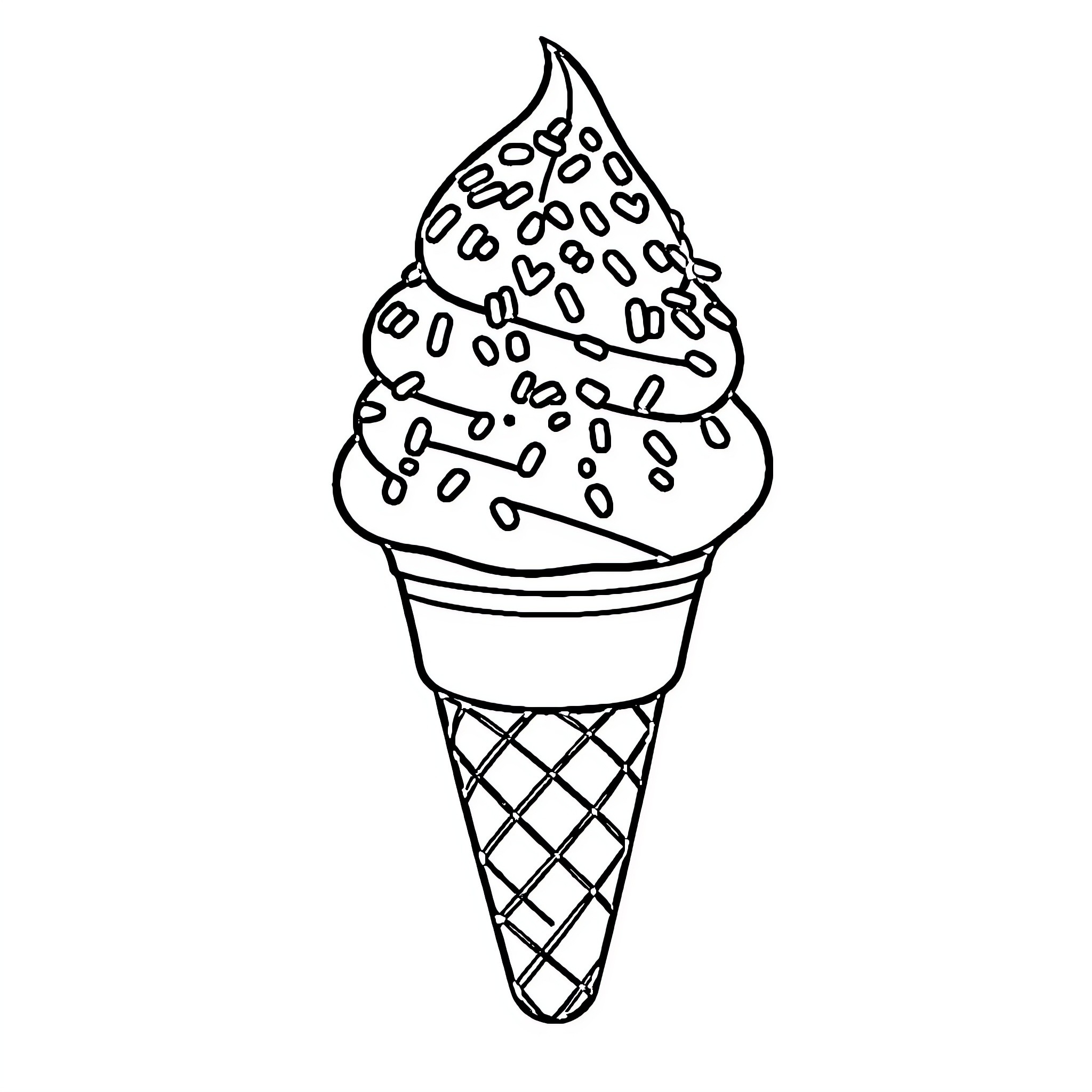 Ice Cream Cone with Decorative Sprinkles Coloring Page (free black-and-white line drawing printable PDF for all, from beginners to advanced learners, including children, teens, adults, and seniors)