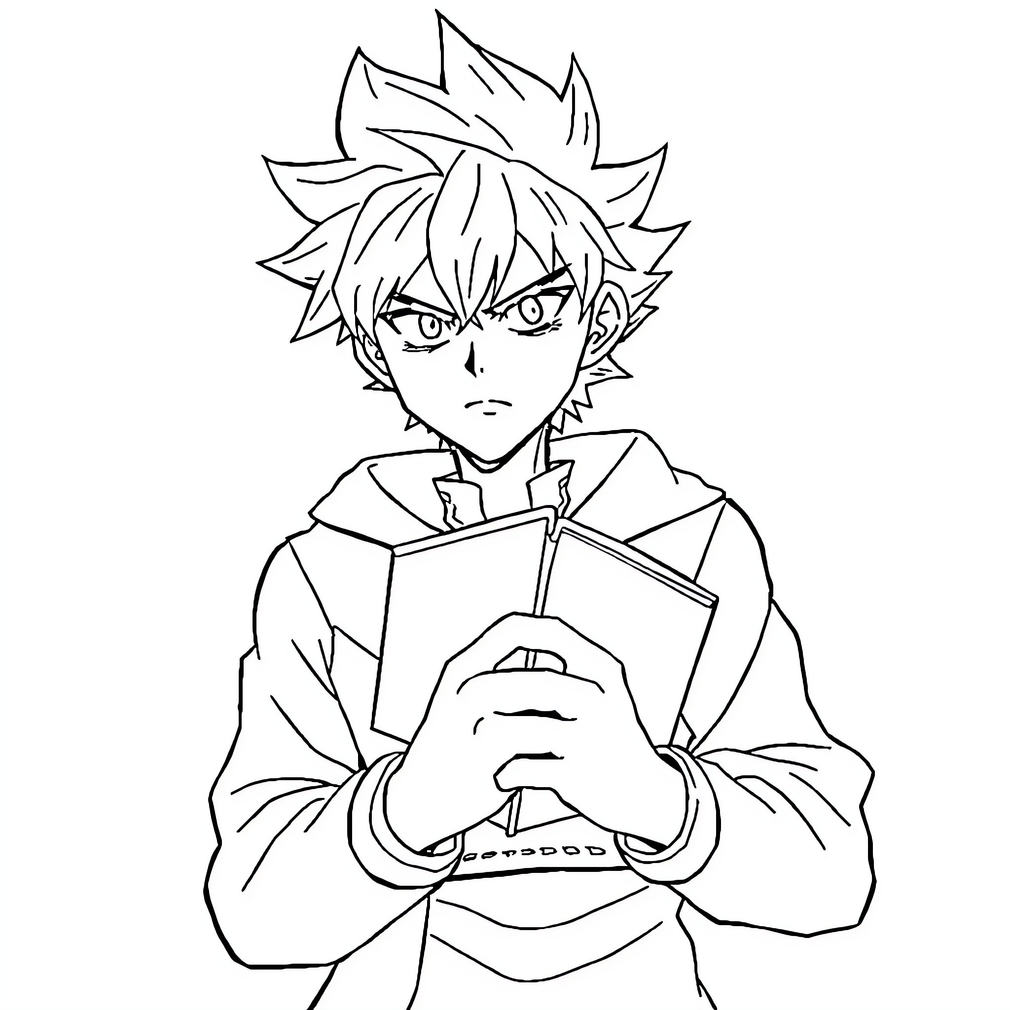 Asta reading intently with a serious expression Coloring Page (free black-and-white line drawing printable PDF for all, from beginners to advanced learners, including children, teens, adults, and seniors)
