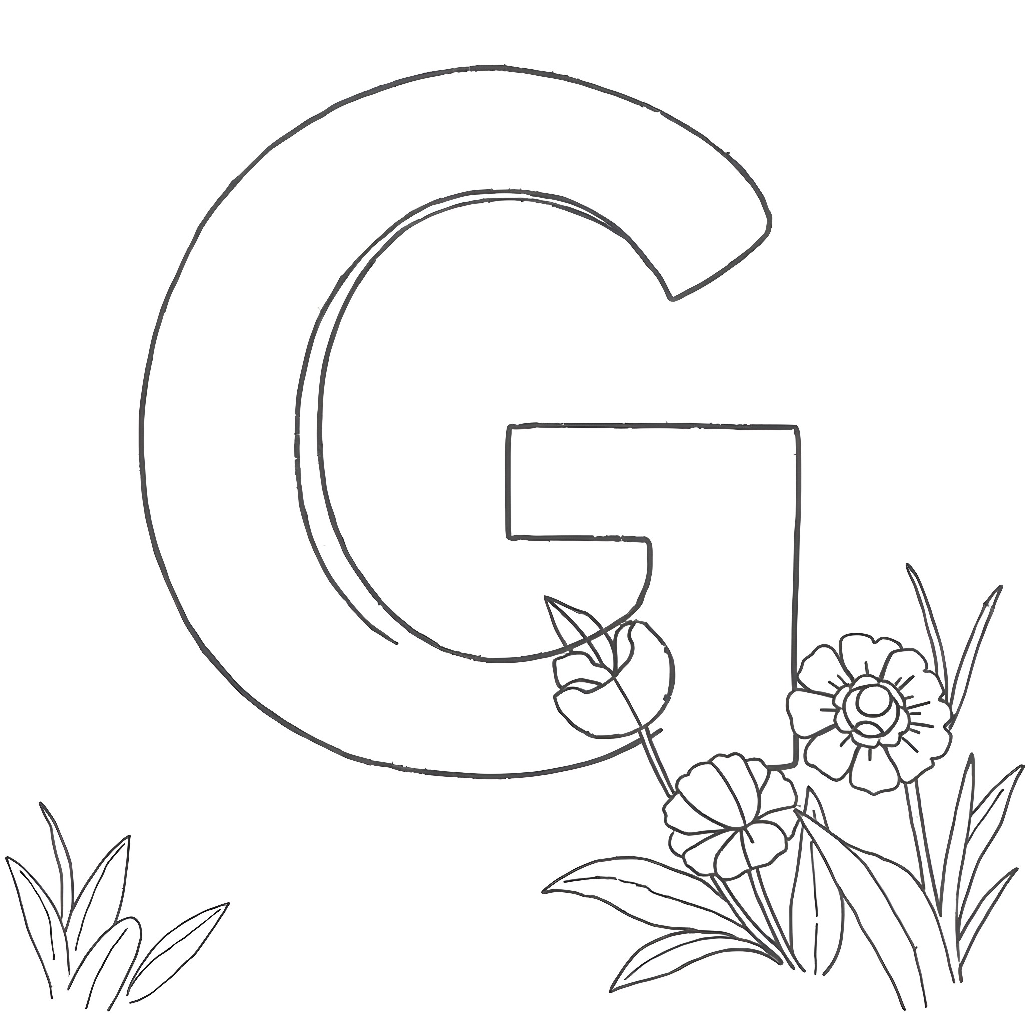 G'Flowers and nature illustration Coloring Page (free black-and-white line drawing printable PDF for all, from beginners to advanced learners, including children, teens, adults, and seniors)