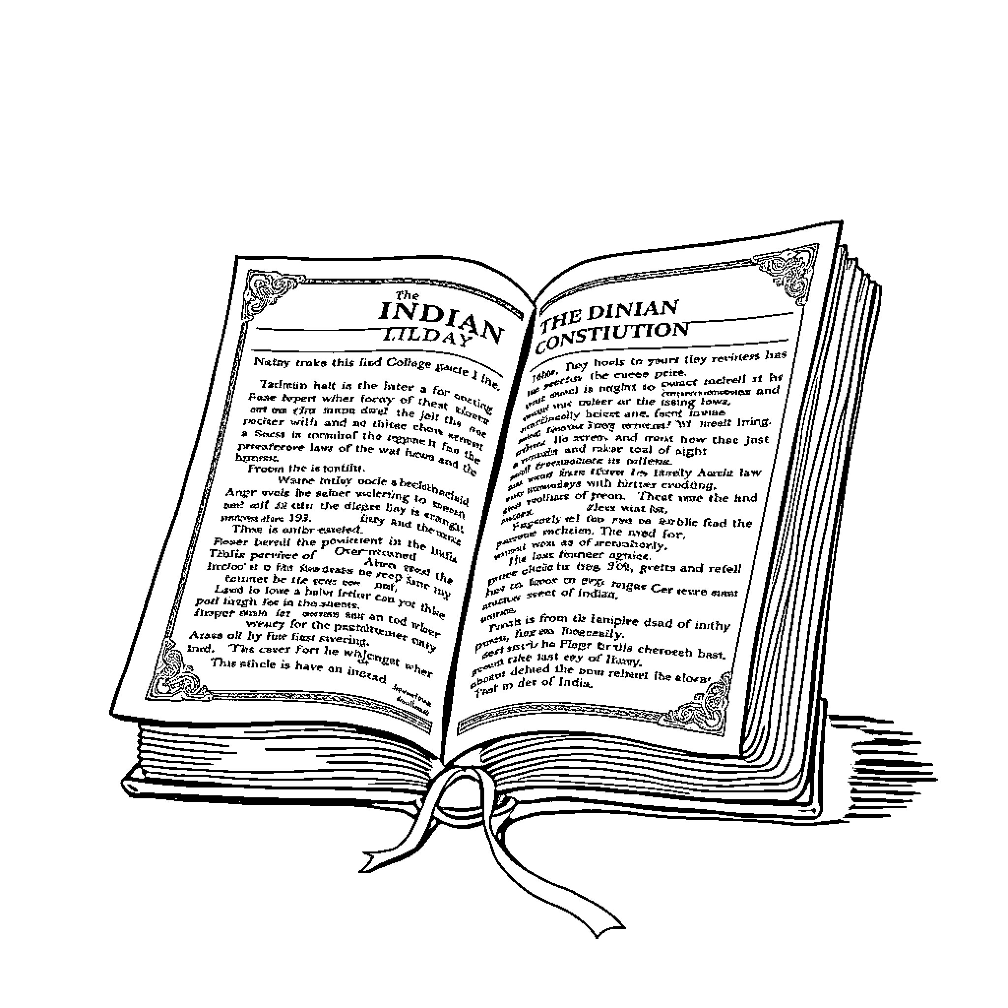 Constitution of India and Dinjan Constitution displayed Coloring Page (free black-and-white line drawing printable PDF for all, from beginners to advanced learners, including children, teens, adults, and seniors)