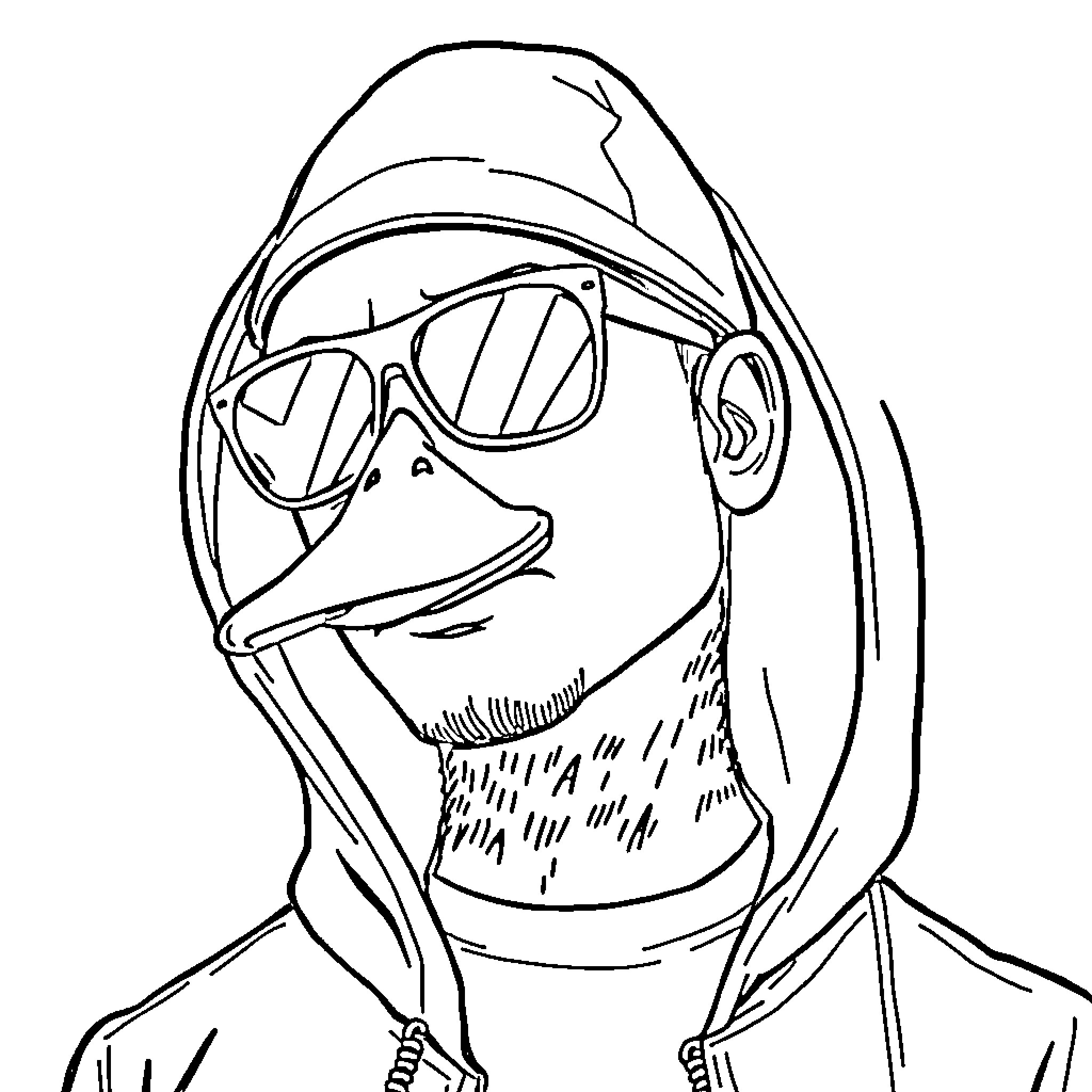 Eminem portrayed in casual attire and eyewear Coloring Page (free black-and-white line drawing printable PDF for all, from beginners to advanced learners, including children, teens, adults, and seniors)