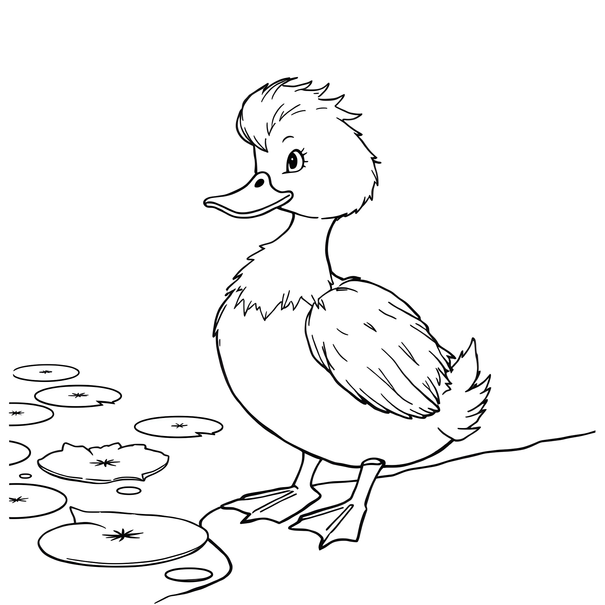 Psyduck exploring a serene pond Coloring Page (free black-and-white line drawing printable PDF for all, from beginners to advanced learners, including children, teens, adults, and seniors)