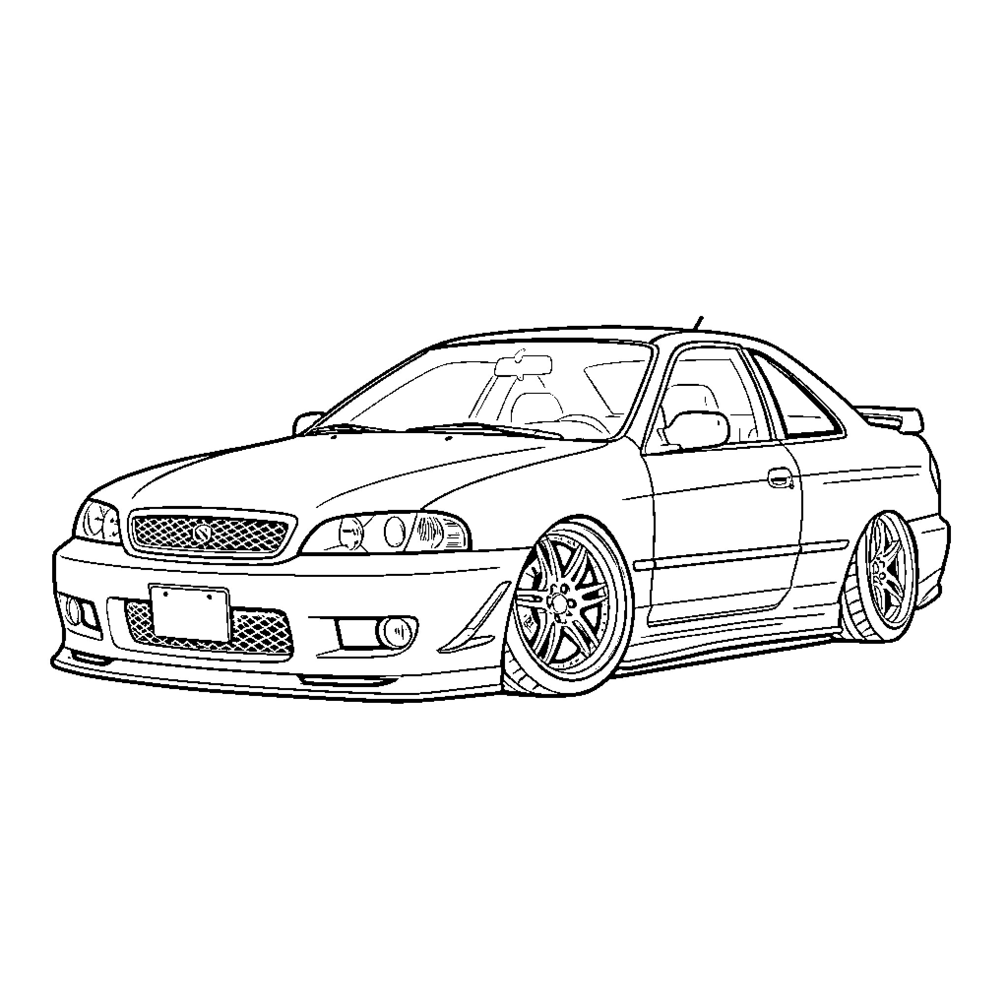 Silvia parked showing a sleek sporty design Coloring Page (free black-and-white line drawing printable PDF for all, from beginners to advanced learners, including children, teens, adults, and seniors)