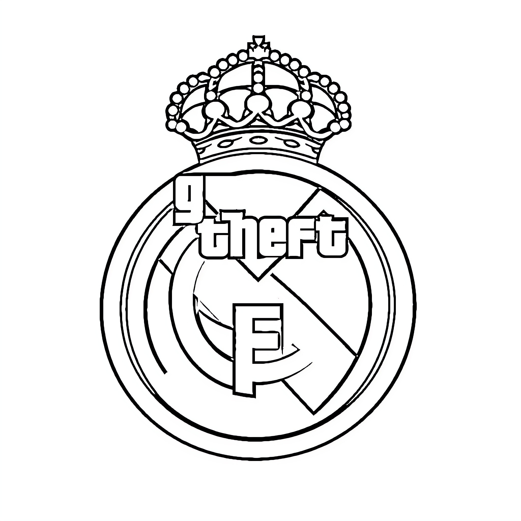 Logo of a famous sports club with crown Coloring Page (free black-and-white line drawing printable PDF for all, from beginners to advanced learners, including children, teens, adults, and seniors)