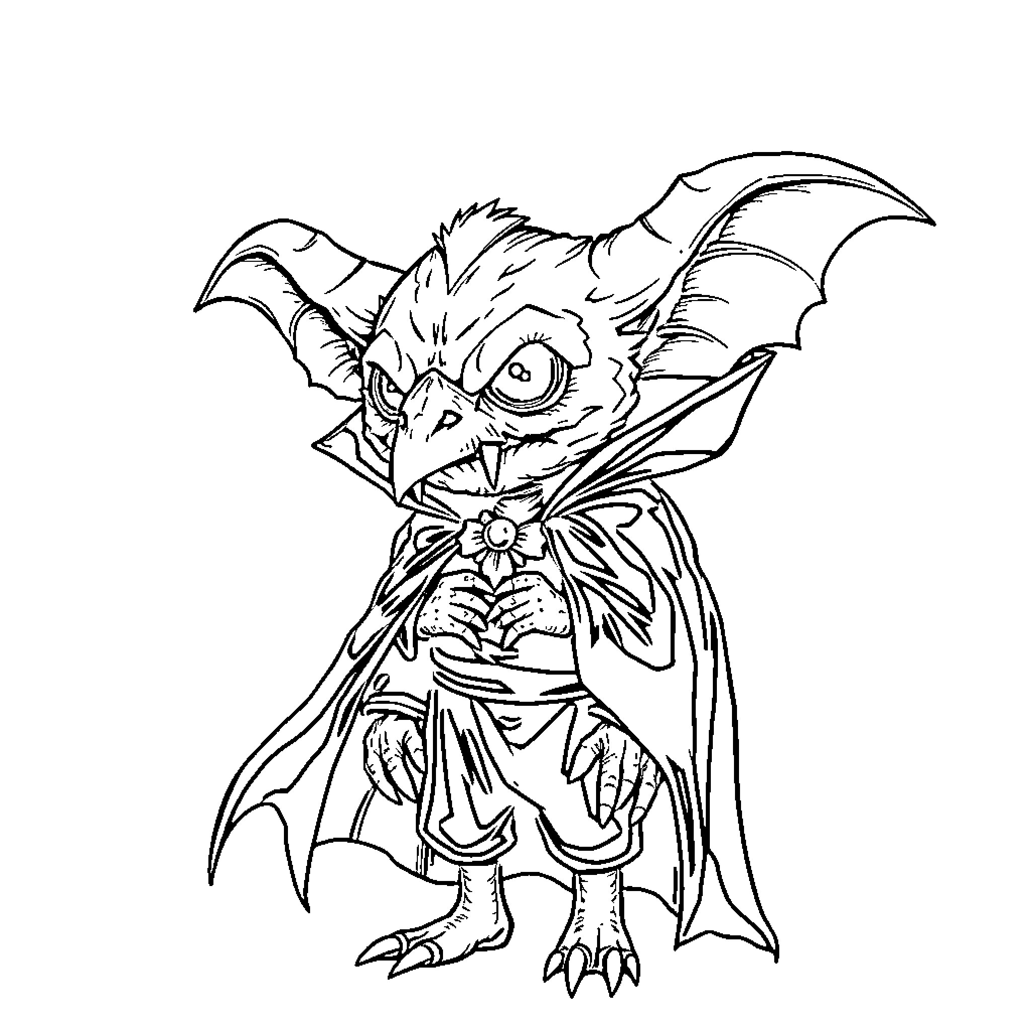 Labubu the Mischievous Creature in Costume Coloring Page (free black-and-white line drawing printable PDF for all, from beginners to advanced learners, including children, teens, adults, and seniors)