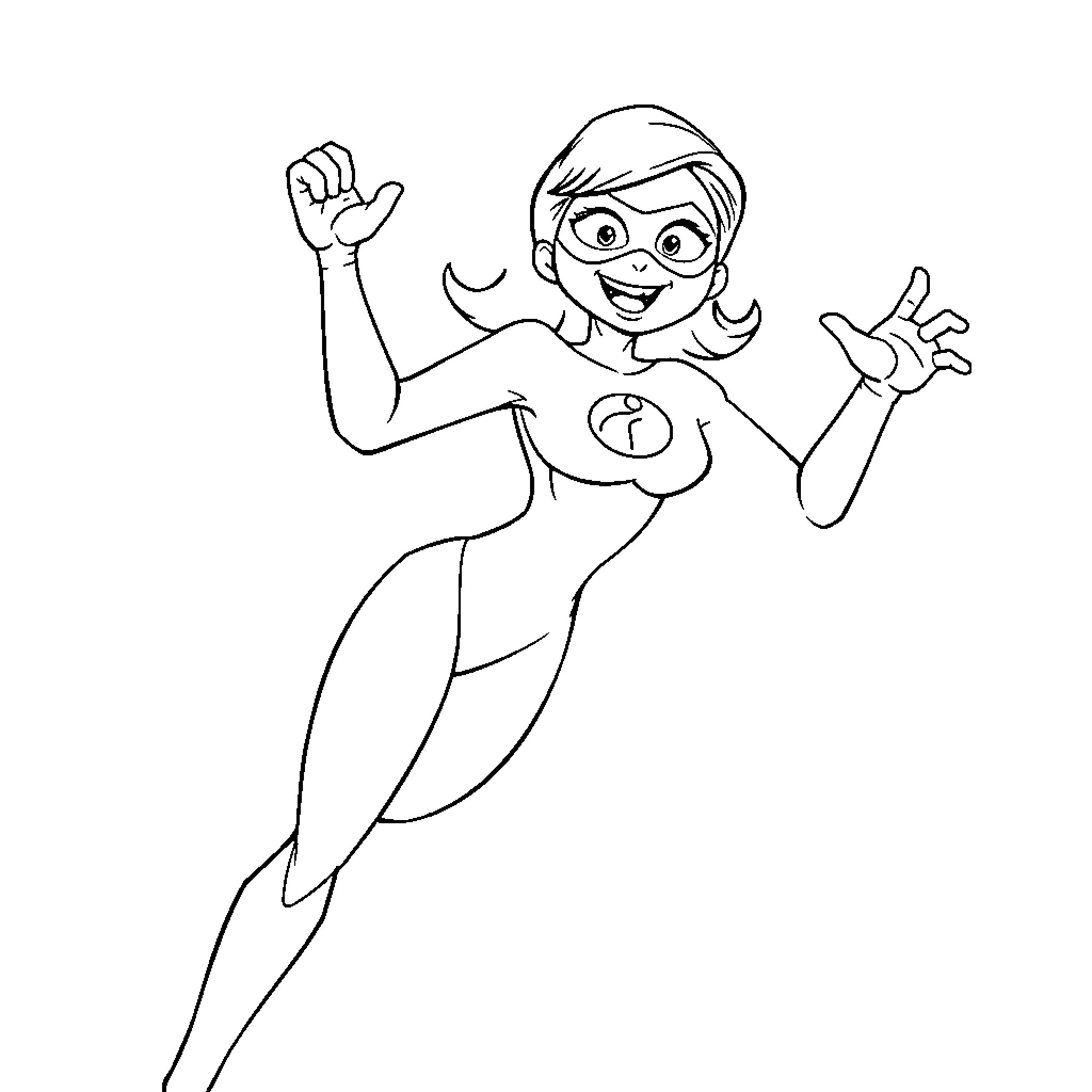 Elastigirl in action with confident pose Coloring Page (free black-and-white line drawing printable PDF for all, from beginners to advanced learners, including children, teens, adults, and seniors)