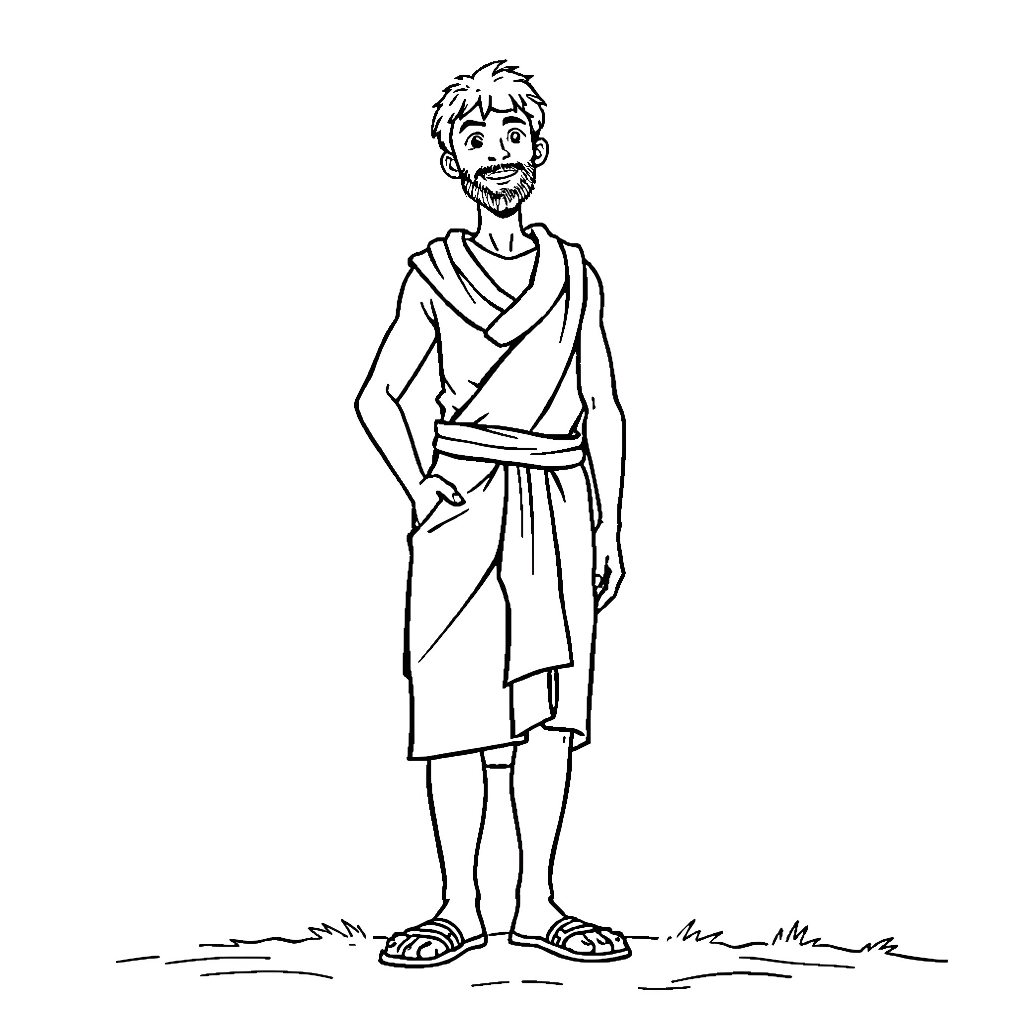 Jeremiah, the cheerful ancient philosopher Coloring Page (free black-and-white line drawing printable PDF for all, from beginners to advanced learners, including children, teens, adults, and seniors)