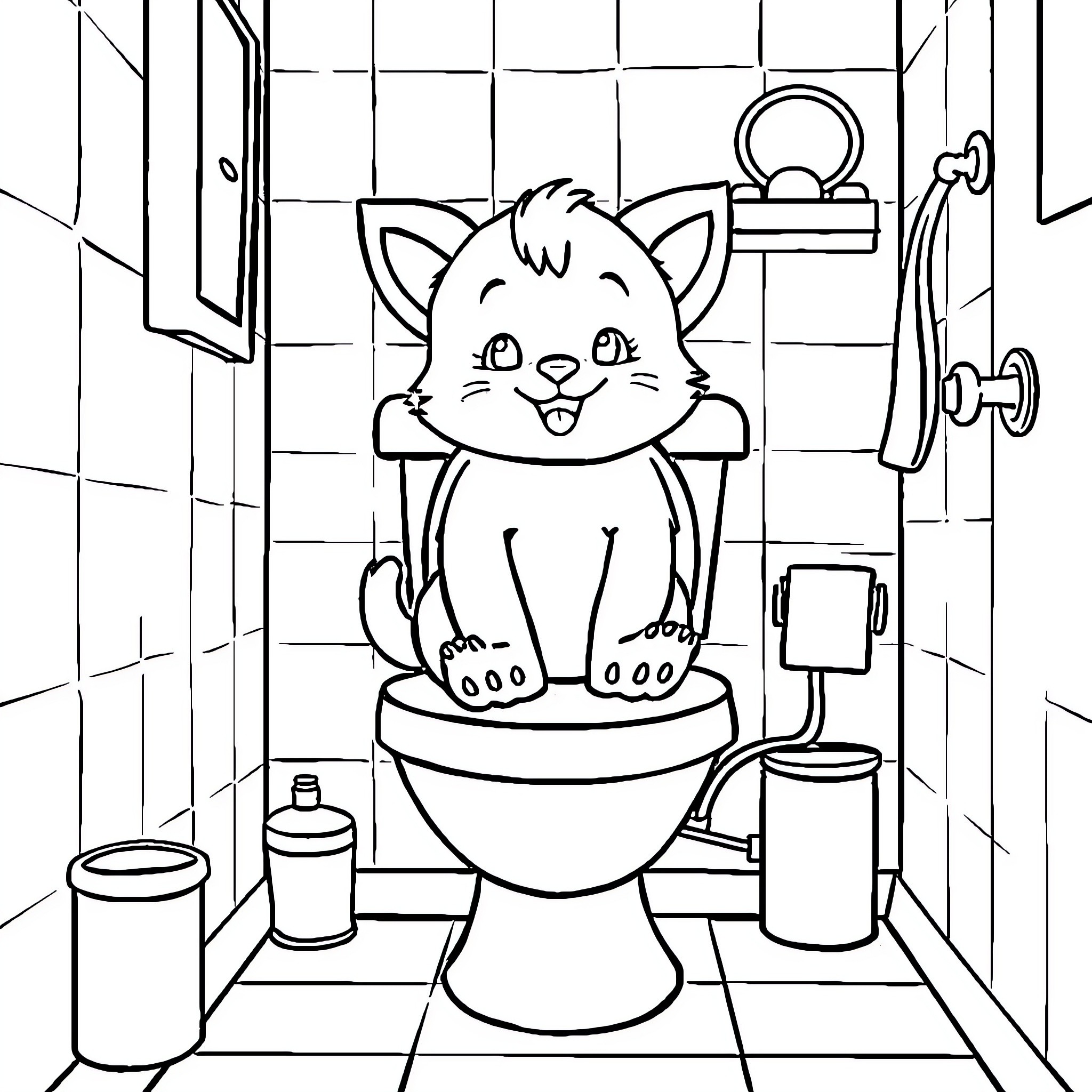 Bluey enjoying bathroom time Coloring Page (free black-and-white line drawing printable PDF for all, from beginners to advanced learners, including children, teens, adults, and seniors)