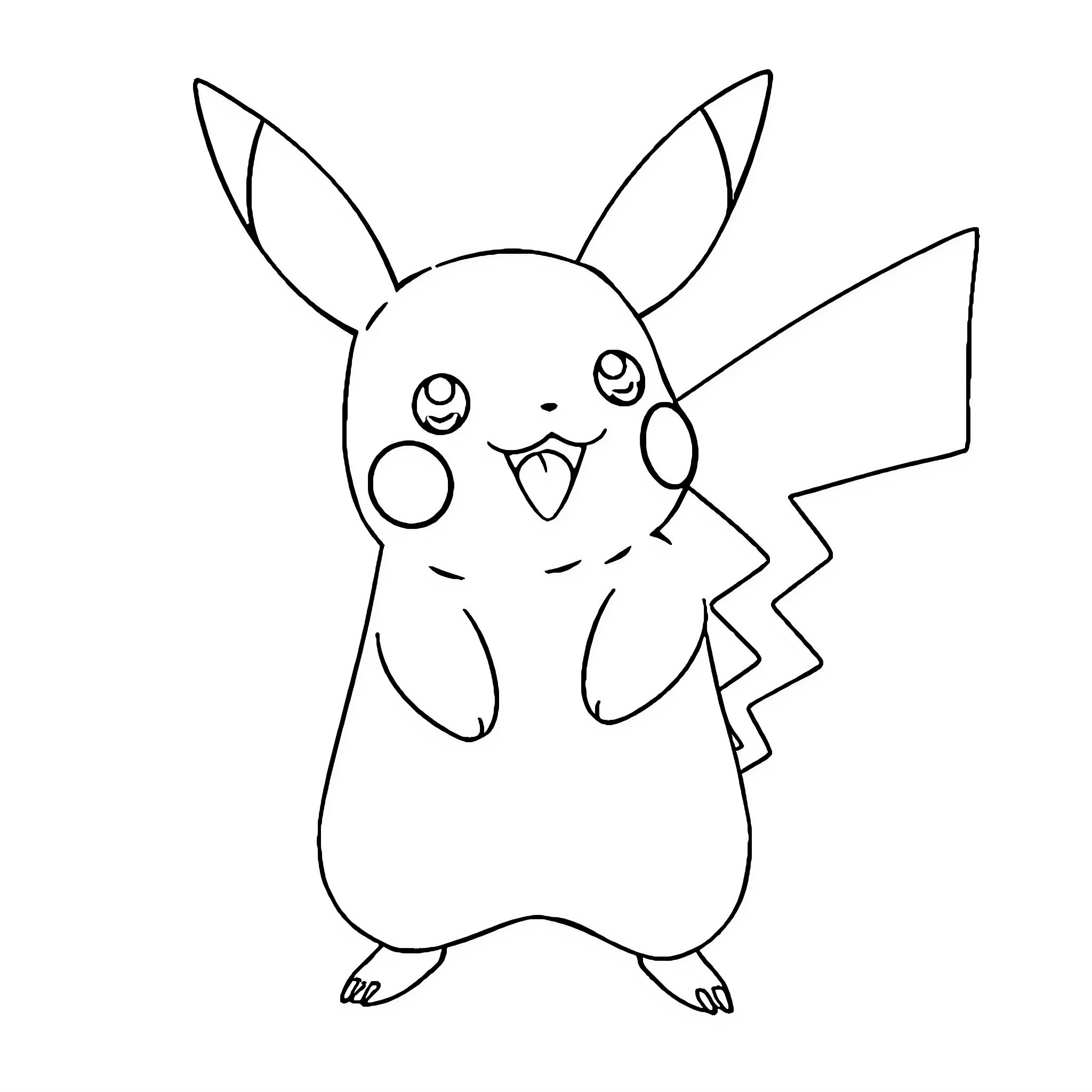 Pikachu in a cheerful pose Coloring Page (free black-and-white line drawing printable PDF for all, from beginners to advanced learners, including children, teens, adults, and seniors)