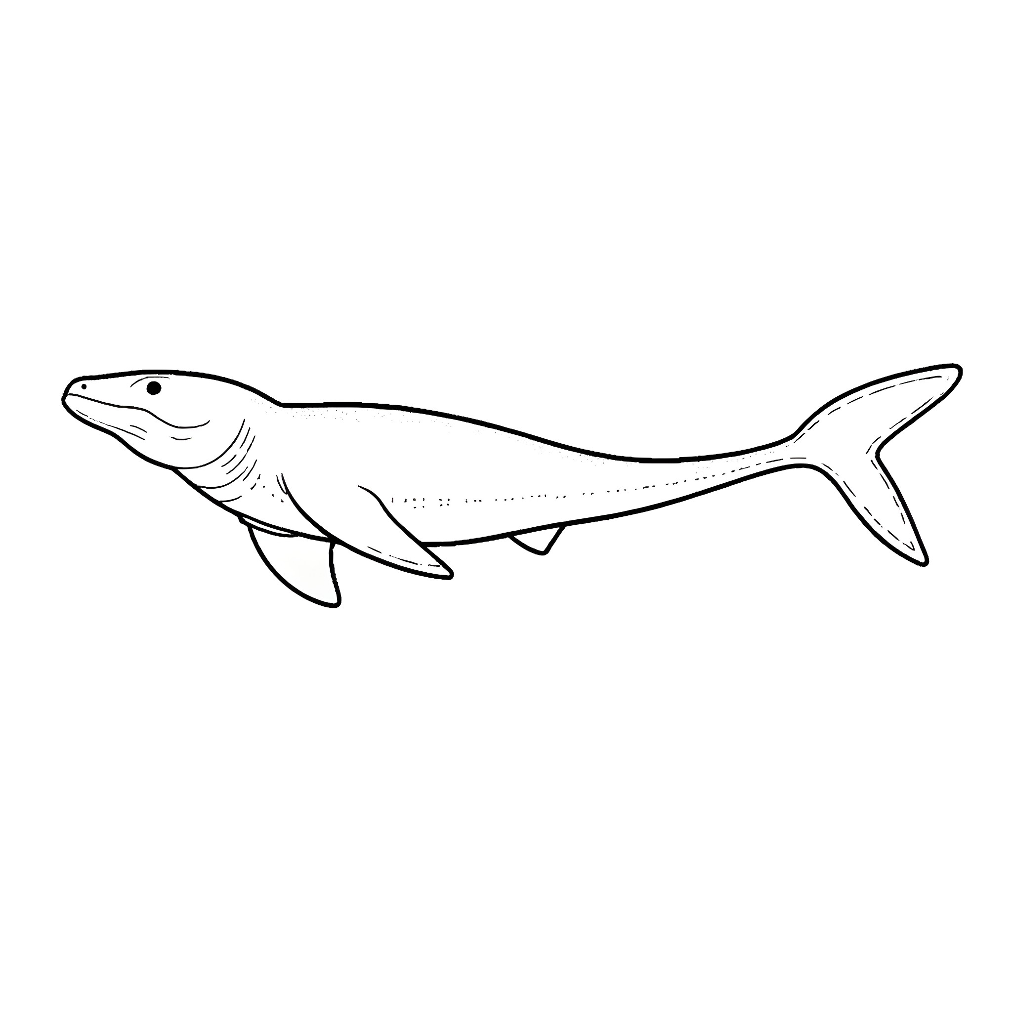 Mosasaurus swimming calmly in the ocean Coloring Page (free black-and-white line drawing printable PDF for all, from beginners to advanced learners, including children, teens, adults, and seniors)