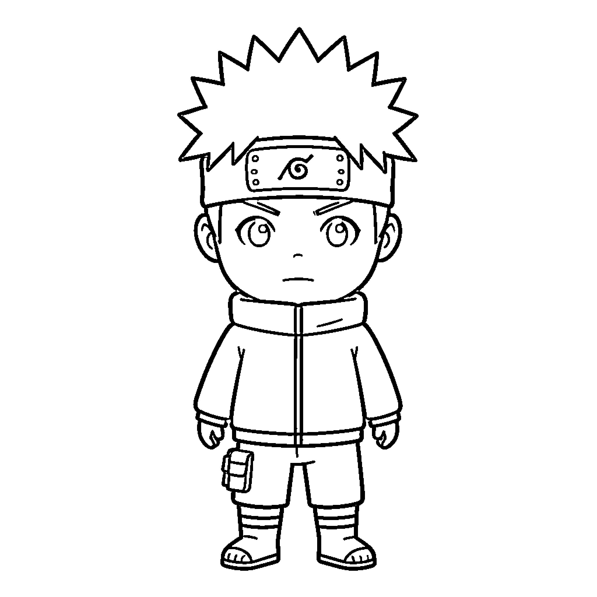 Tiki Naruto standing with a determined expression Coloring Page (free black-and-white line drawing printable PDF for all, from beginners to advanced learners, including children, teens, adults, and seniors)