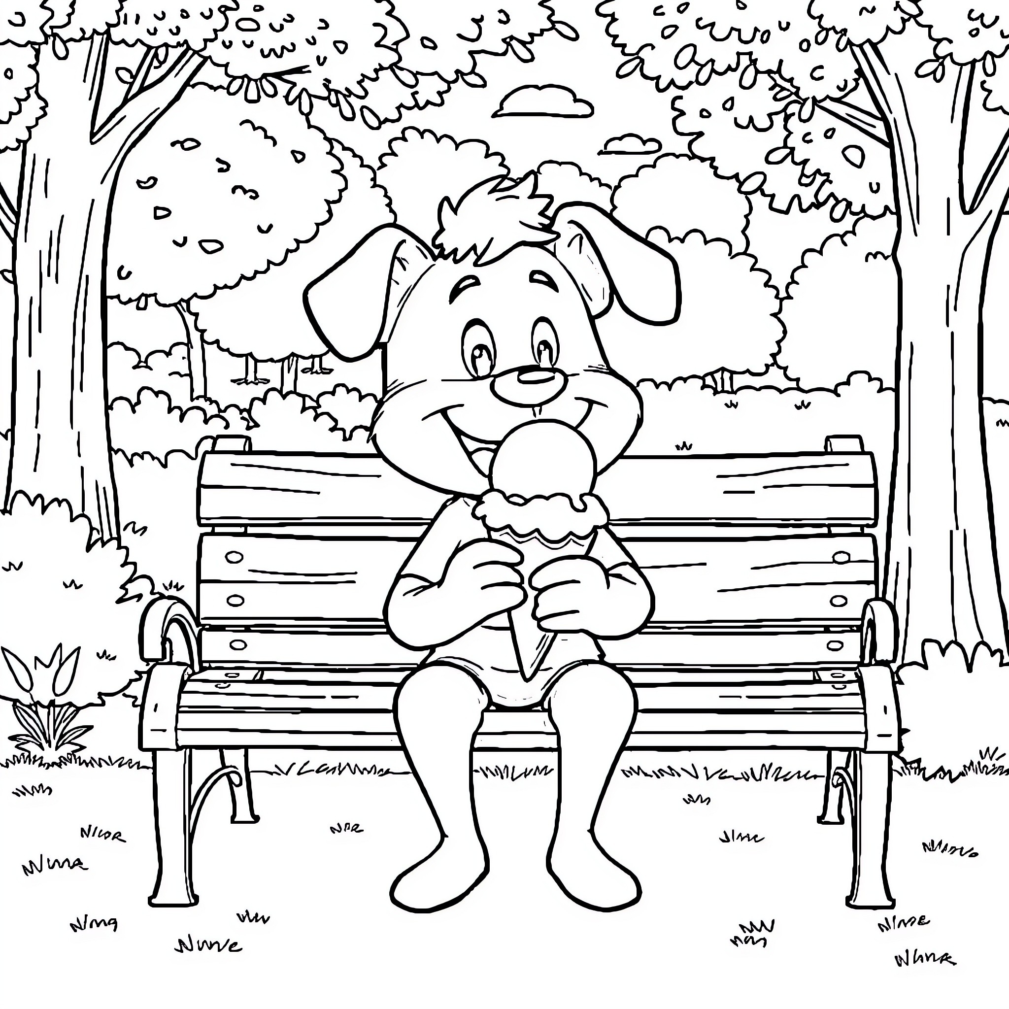 Russell's Friendly Encounter in the Park Coloring Page (free black-and-white line drawing printable PDF for all, from beginners to advanced learners, including children, teens, adults, and seniors)