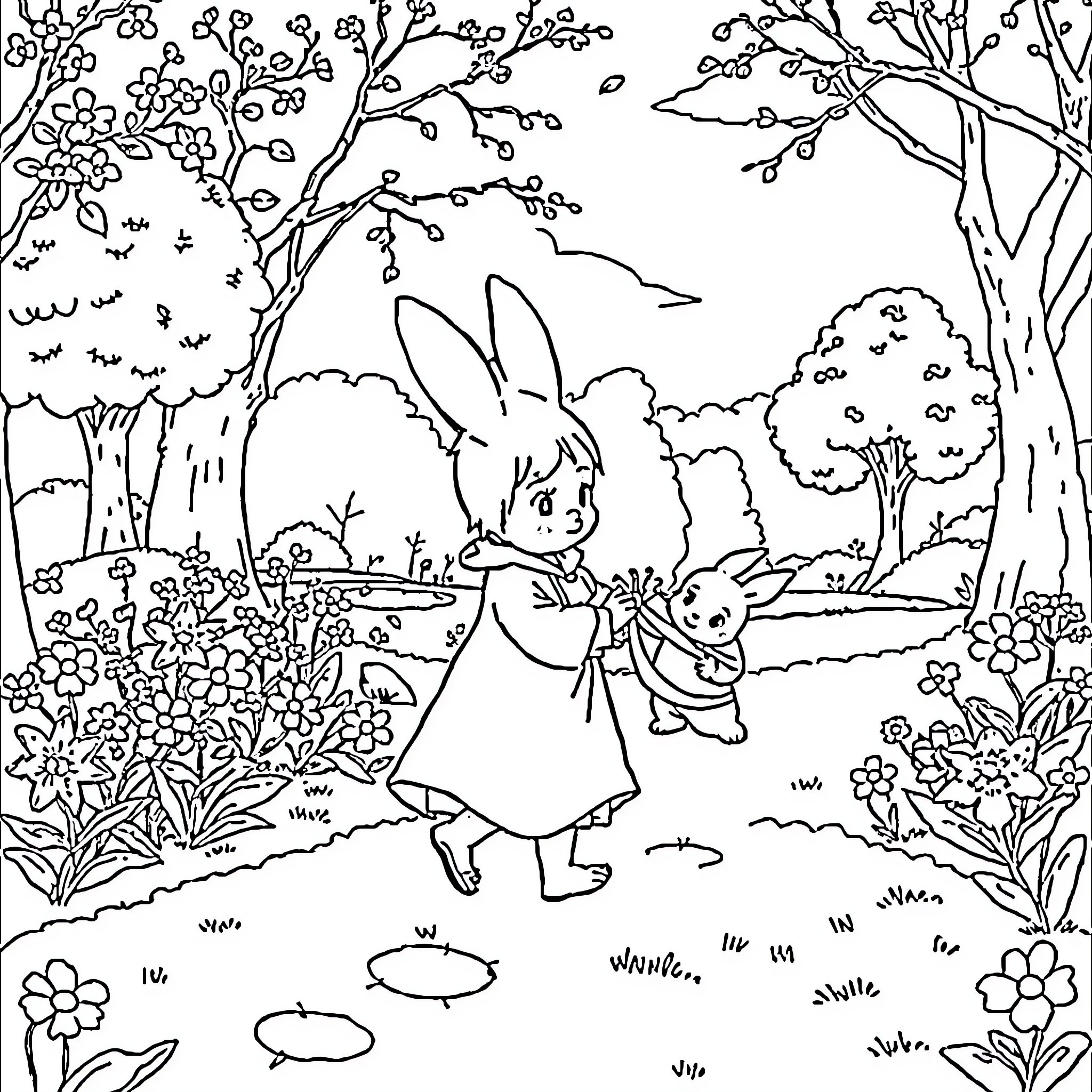 Cinderella's Enchanted Forest Adventure Coloring Page (free black-and-white line drawing printable PDF for all, from beginners to advanced learners, including children, teens, adults, and seniors)