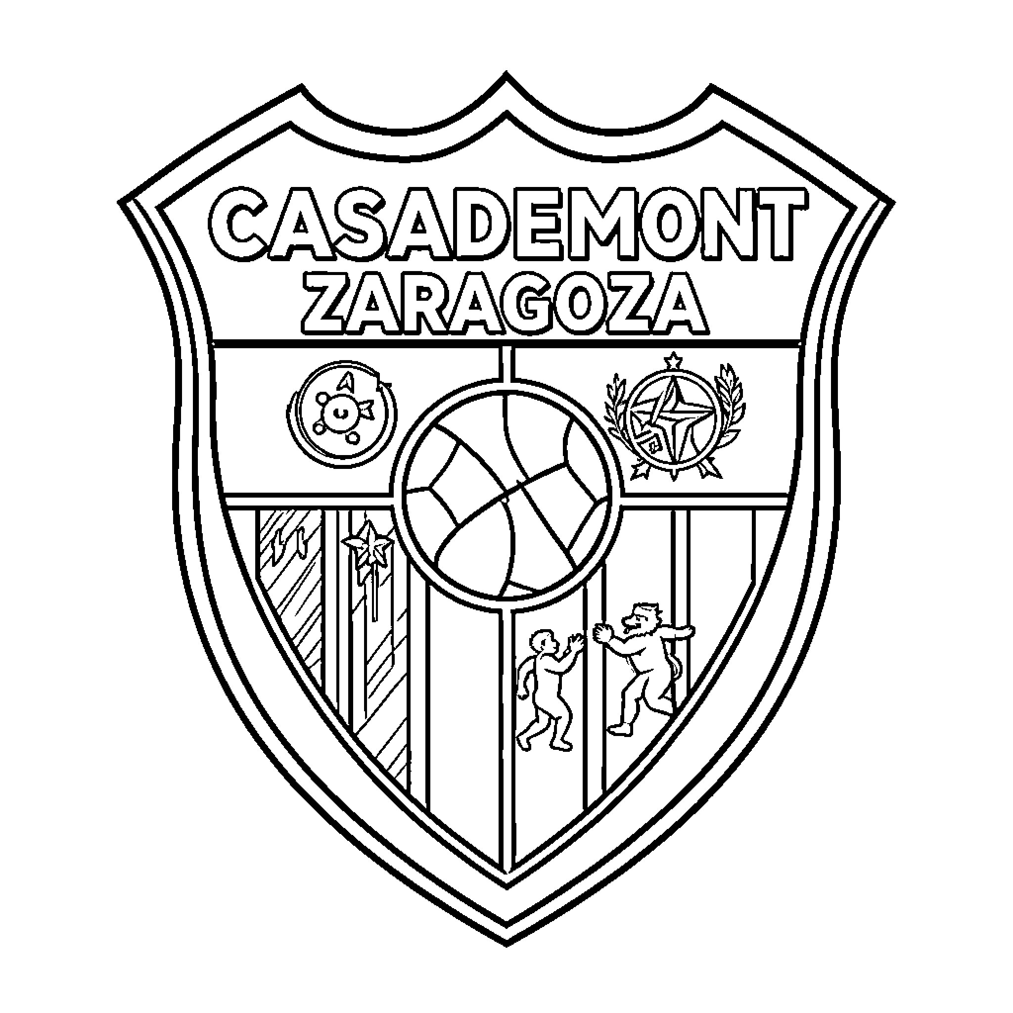 Casademont Zaragoza basketball club emblem Coloring Page (free black-and-white line drawing printable PDF for all, from beginners to advanced learners, including children, teens, adults, and seniors)