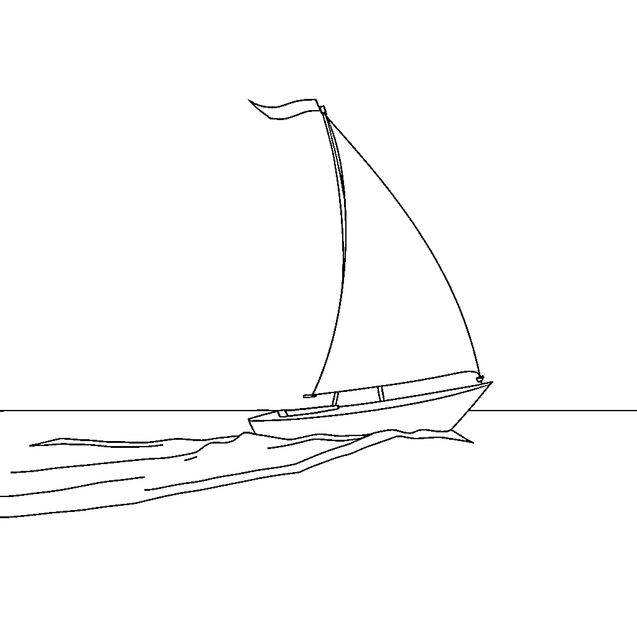 Sail Boat sailing across the water Coloring Page (free black-and-white line drawing printable PDF for all, from beginners to advanced learners, including children, teens, adults, and seniors)