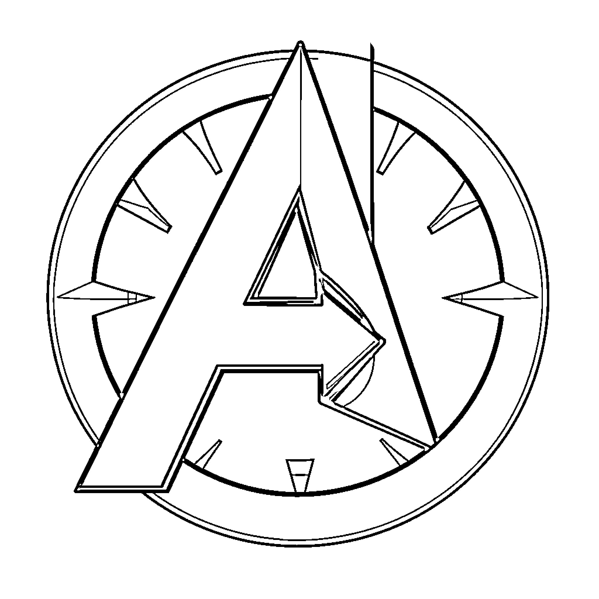 Avengers Logo with Geometric Shapes Coloring Page (free black-and-white line drawing printable PDF for all, from beginners to advanced learners, including children, teens, adults, and seniors)